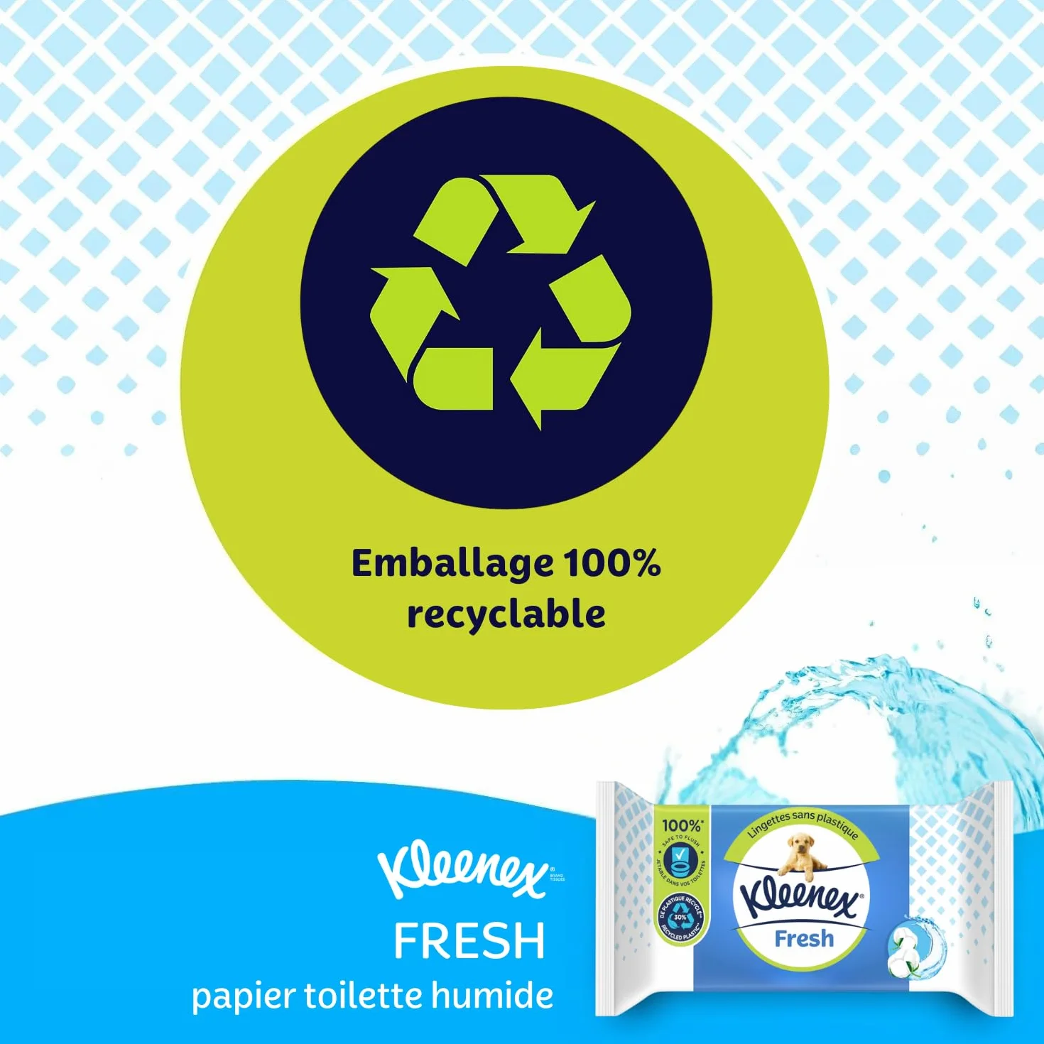 KLEENEX Papel higiénico Fresh Wet 12 paquetes 42 hojas desechable inodoro fibras naturales sin plástico