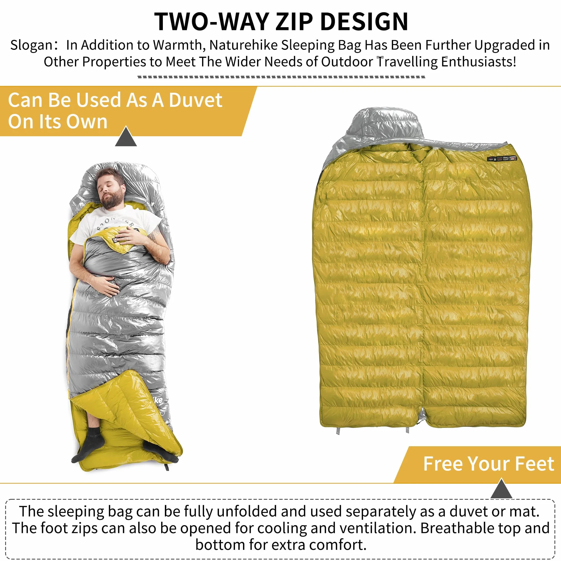 Naturehike Saco de dormir de plumón de la serie CW, ultraligero, portátil, compacto, saco de dormir 4 estaciones para adultos y niños, camping, senderismo, viajes