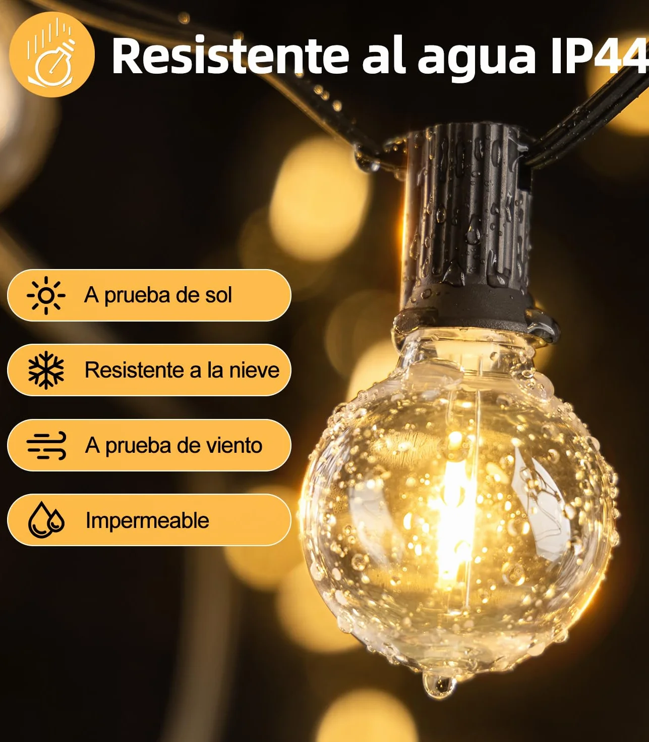 Guirnaldas Luces Exterior LED 20M G40 IP44 Impermeable Cadena de Luz Jardin