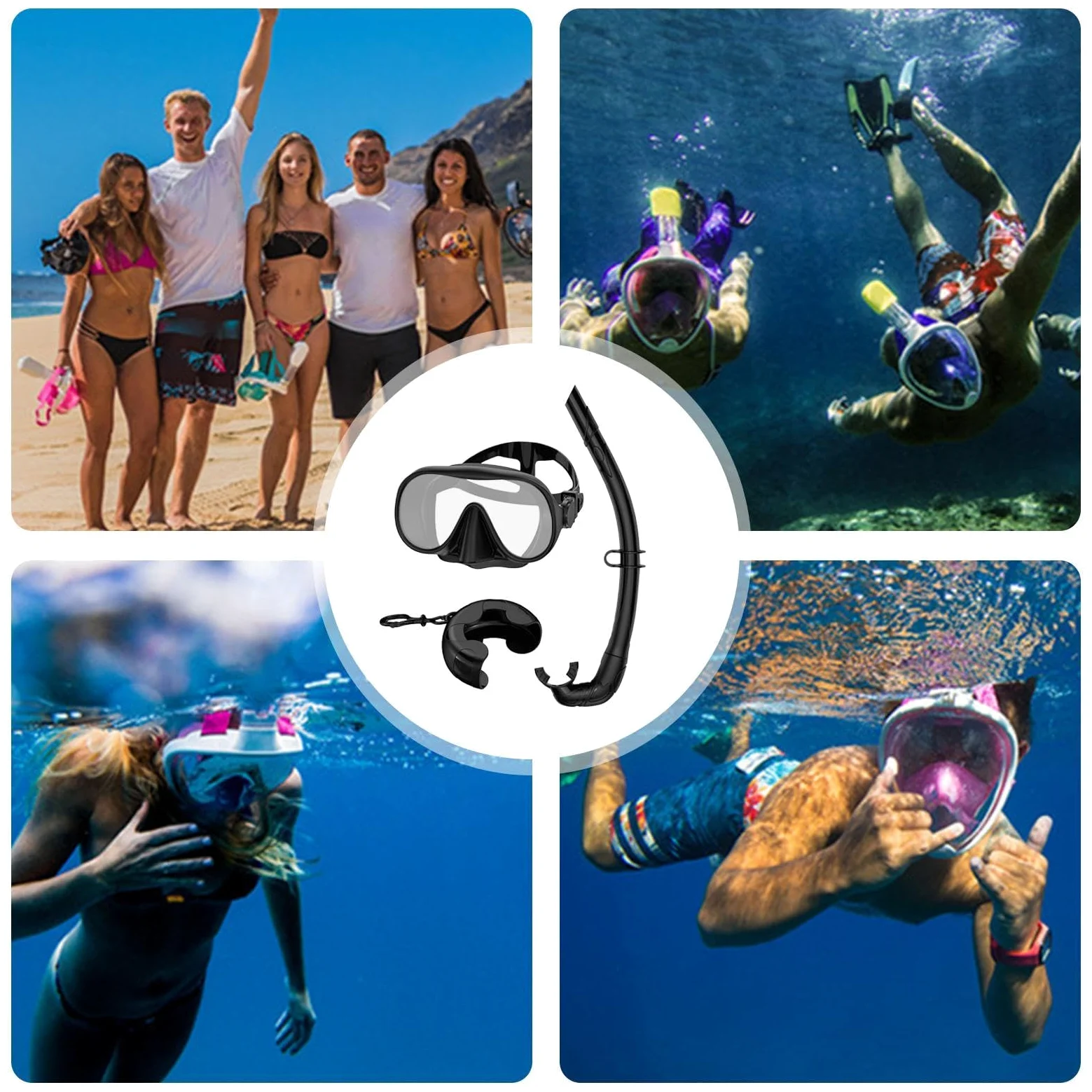 Equipo de snorkel para adultos, gafas de natación panorámicas, con caja, correa ajustable, máscara de buceo plegable, para mujer, hombre, entrenamiento de natación, vacaciones en la playa