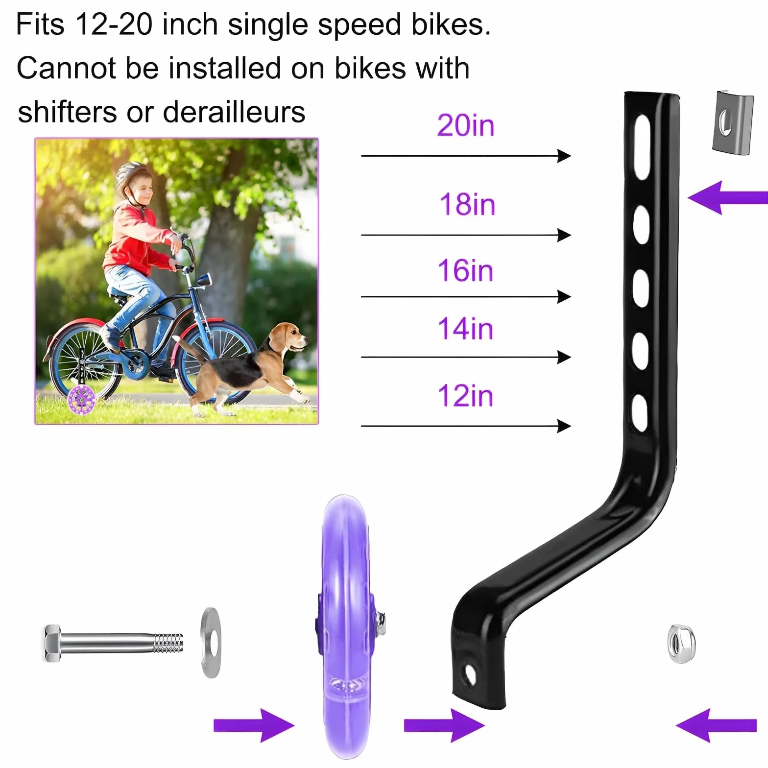 1 Par Ruedas De Entrenamiento Infantil De Bicicleta,Ruedines Bicicleta Infantil Universal Estabilizadoras, para 12 14 16 18 20 Pulgadas, Negro,Estabilizador de Bicicletas para Adultos