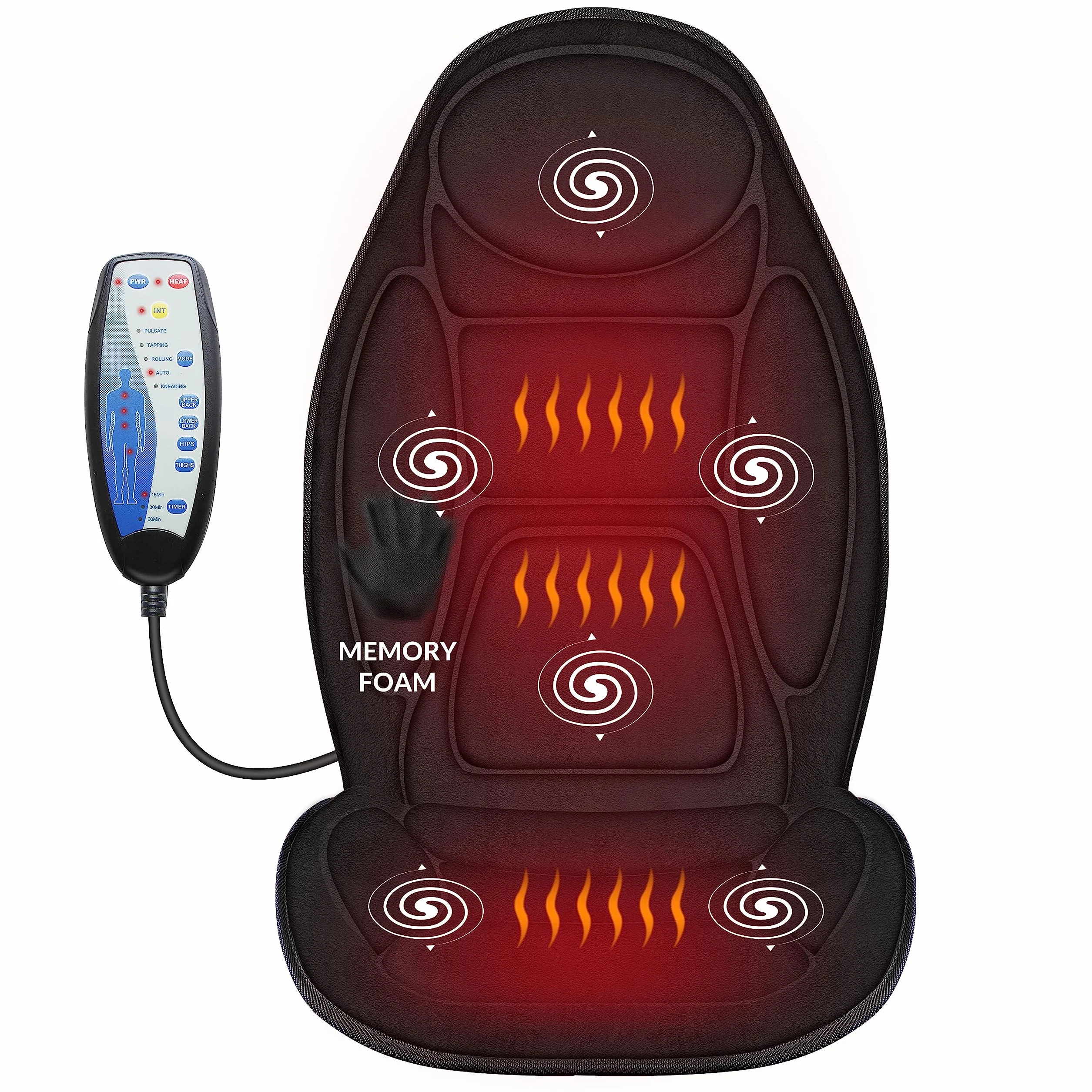 Snailax Masajeador de Asiento con Memoria de Forma y Calor, Cojín de Masaje con 5 Modos para Oficina