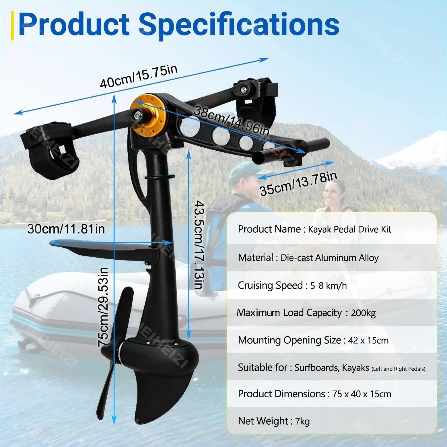 Kit Completo de Propulsión a Pedales Para Kayak, Sistemas de Propulsión Manos Libres, Propulsión Ergonómica con Hélice Retráctil, Apto Para Aguas Poco Profundas en Kayaks Recreativos y de Pesca