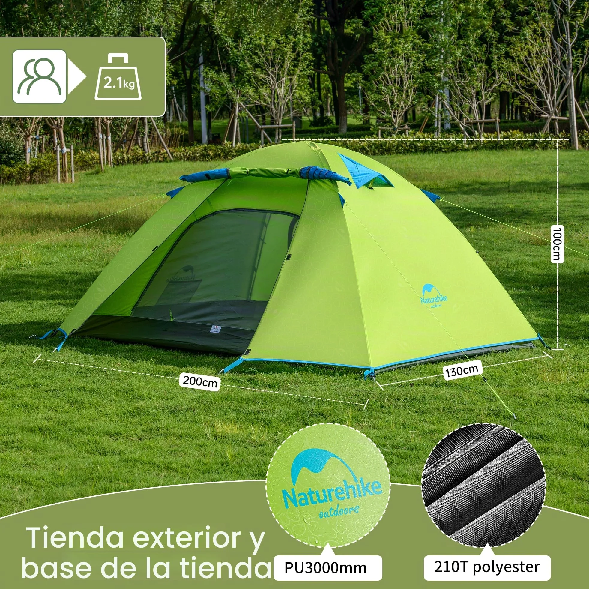 Naturehike Profi Series Tienda 2 Personas Impermeable Ultra Ligera 3-4 Estaciones PU3000mm 2.1kg Paquete Compacto Camping Montañismo Ciclismo Senderismo