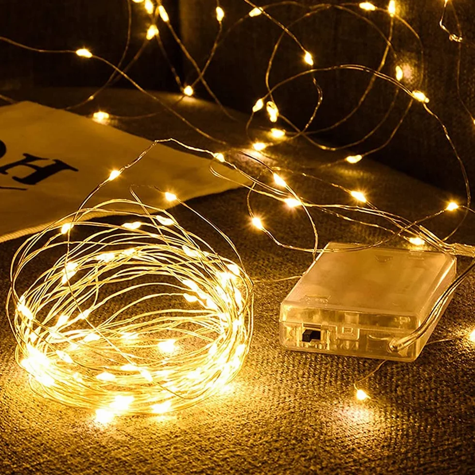 Luces LED Pilas 5m 50 LED Cadena de Luces Intermitente Guirnalda para Decoración Navidad (4Pcs Blanco Cálido)