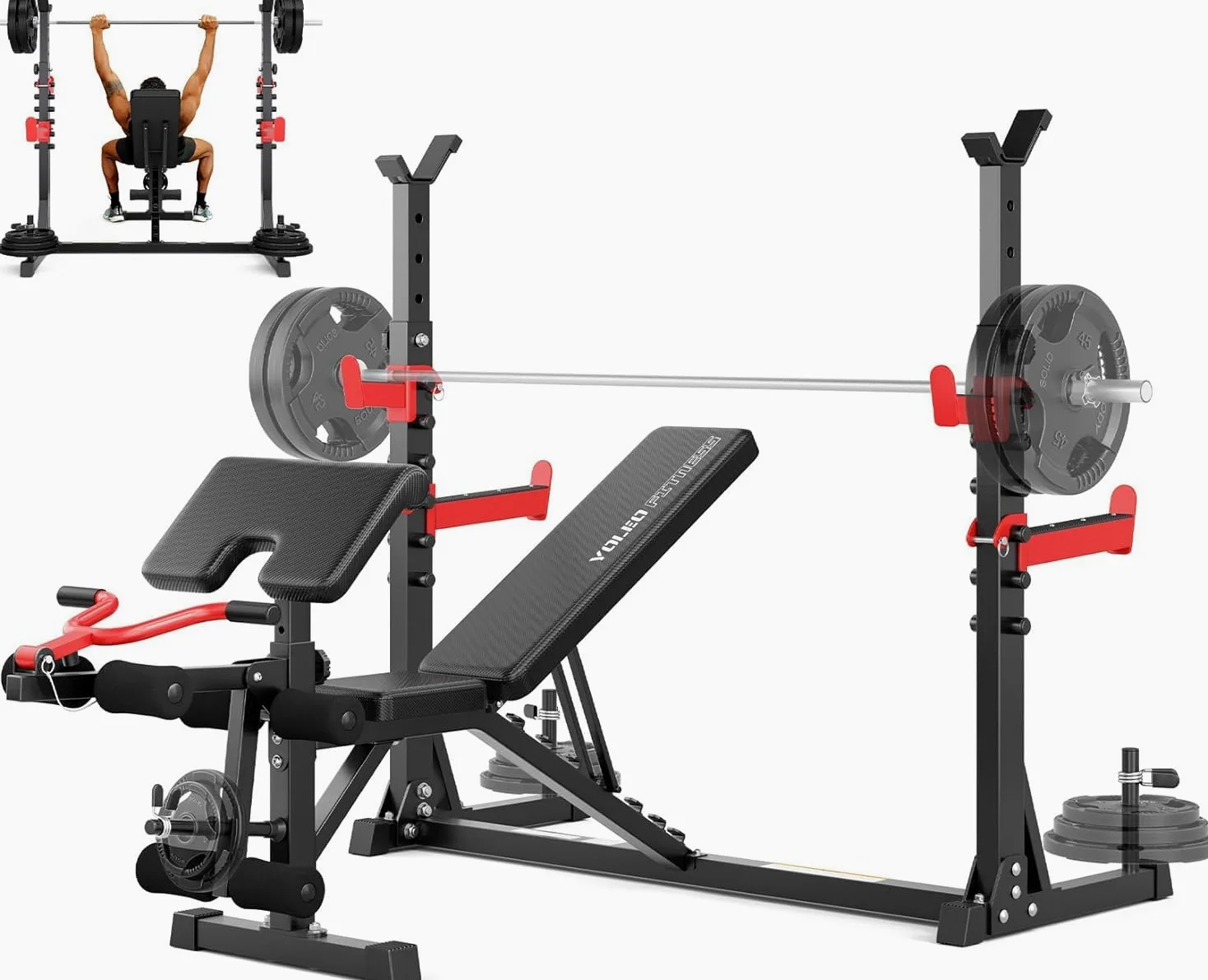 YOLEO Banco de Pesas Ajustable - Banco de musculación plegable para gimnasio en casa, Banco de trabajo de alta resistencia, banco abdominal inclinado/declinado