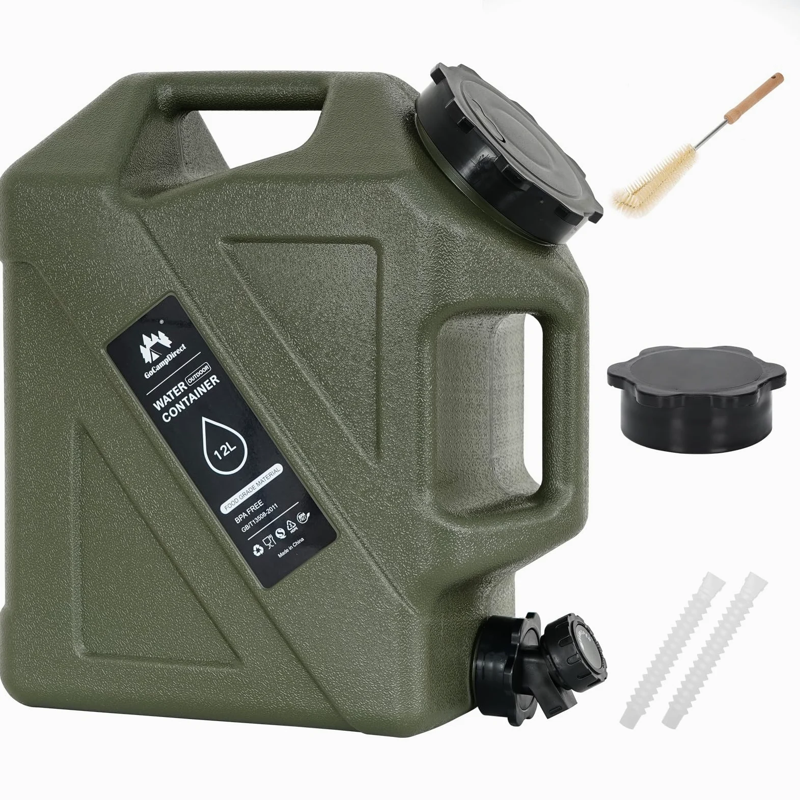 Contenedor de agua para camping, jarra de agua de 3.2 galones con grifo y espiga, tanque de agua portátil para suministros de picnic al aire libre, color verde