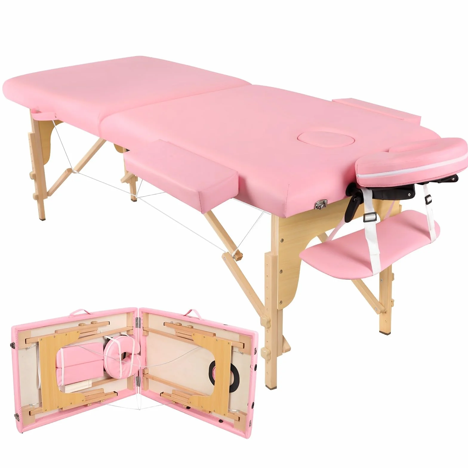 Mesa de Masaje Plegable Camilla de Madera 2 Zonas Portatil para Fisioterapia Tatuaje SPA