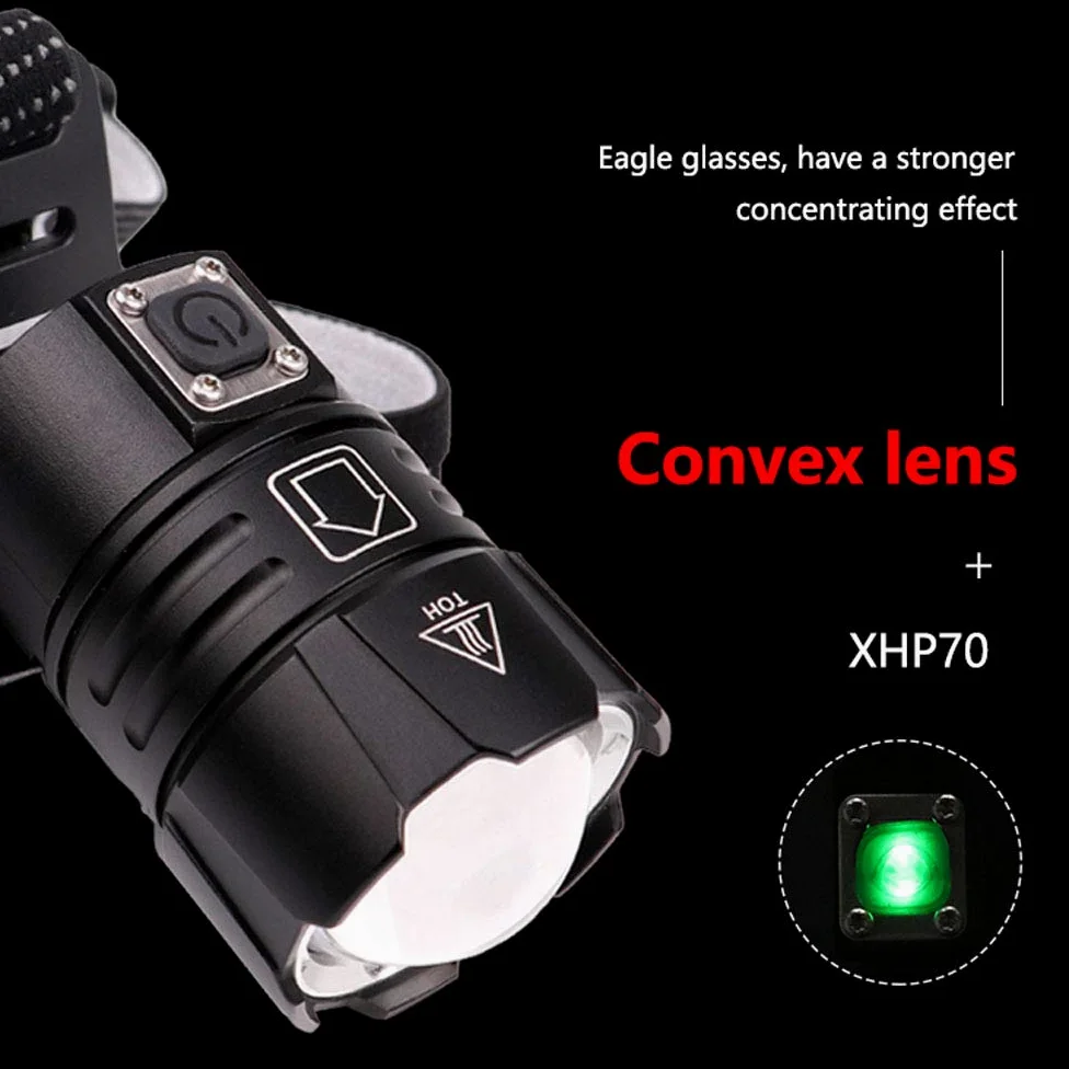 XHP70 Linterna Frontal LED Recargable, Linterna Frontal LED Alta Potencia 10000 Lumenes para Trabajo con Ampliable 3 Modos Luz Frontal Cabeza para Pesca Cámping Trabajos de Construcción