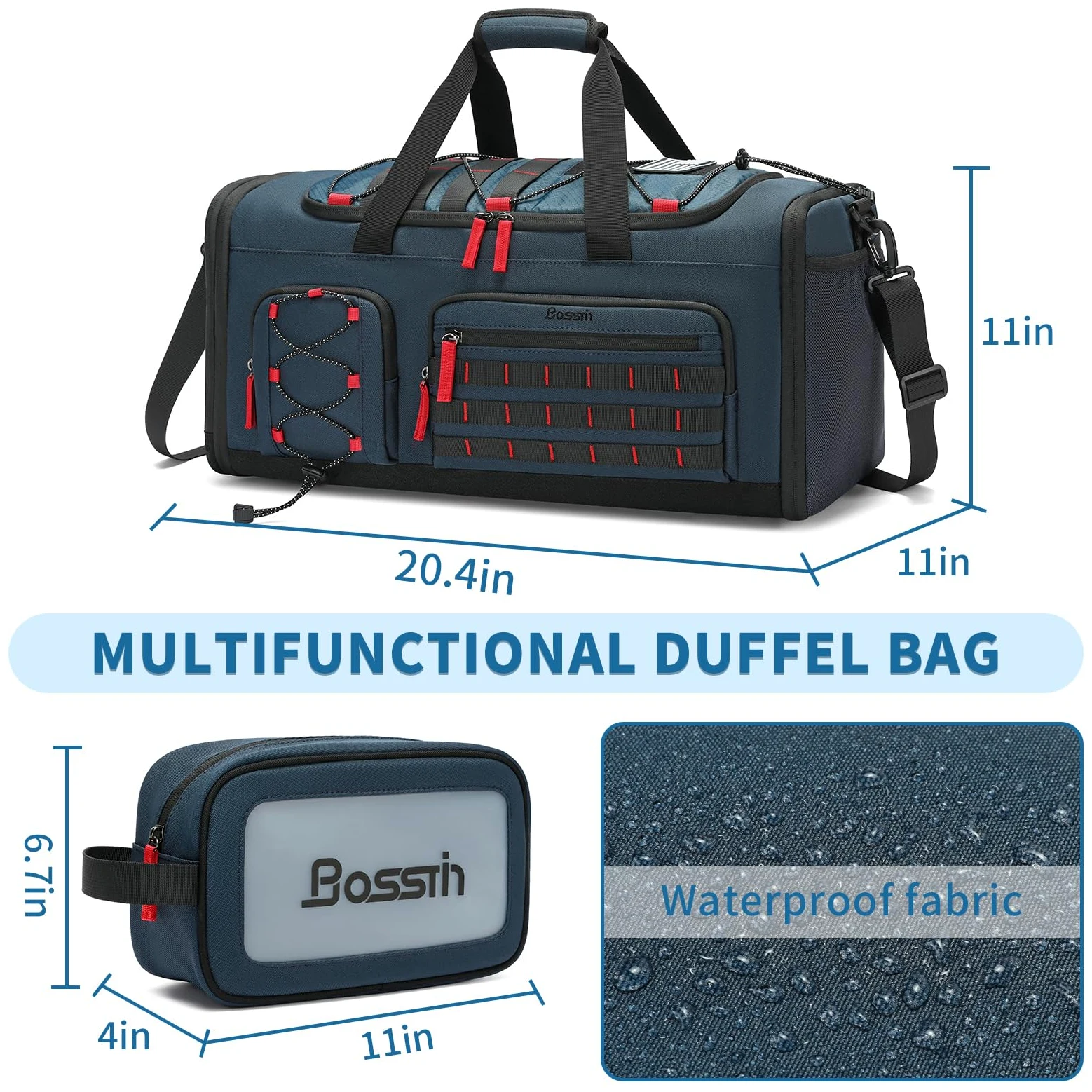 Bosstin - Bolsa de Deporte para Hombre y Mujer (45 L, Bolsa de Viaje, Bolsa de Deporte, Bolsa de Fin de Semana, Mochila de Noche con Compartimento para Zapatos