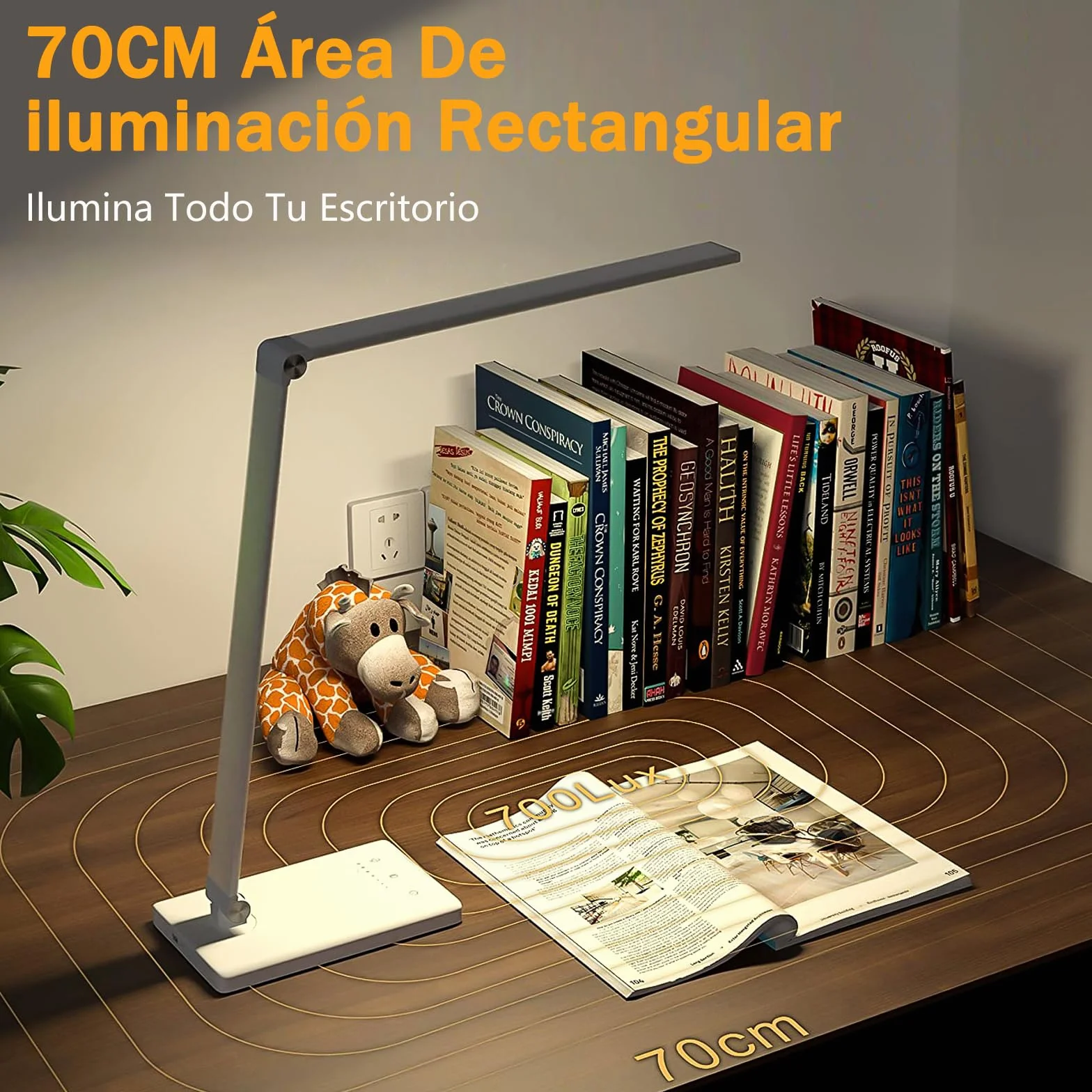 Lámpara Escritorio LED Recargable USB 2000mAh Plegable Control Táctil 5 Modos Brillo 52 SMD