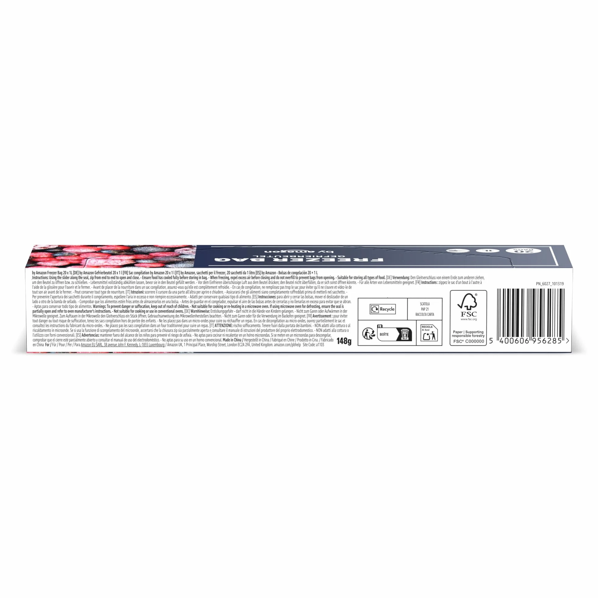 Bolsas de congelación con cierre deslizante Cremallera Amazon, 1 litro, 20 unidades