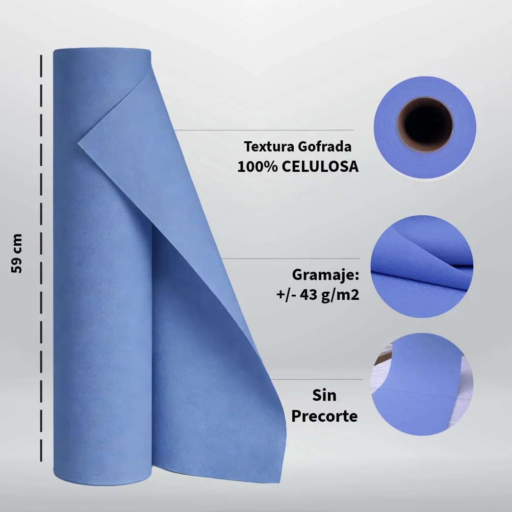 Papel Camilla Ecológico Azul 60 cm x 70 m 1 Rollo Sin Precorte