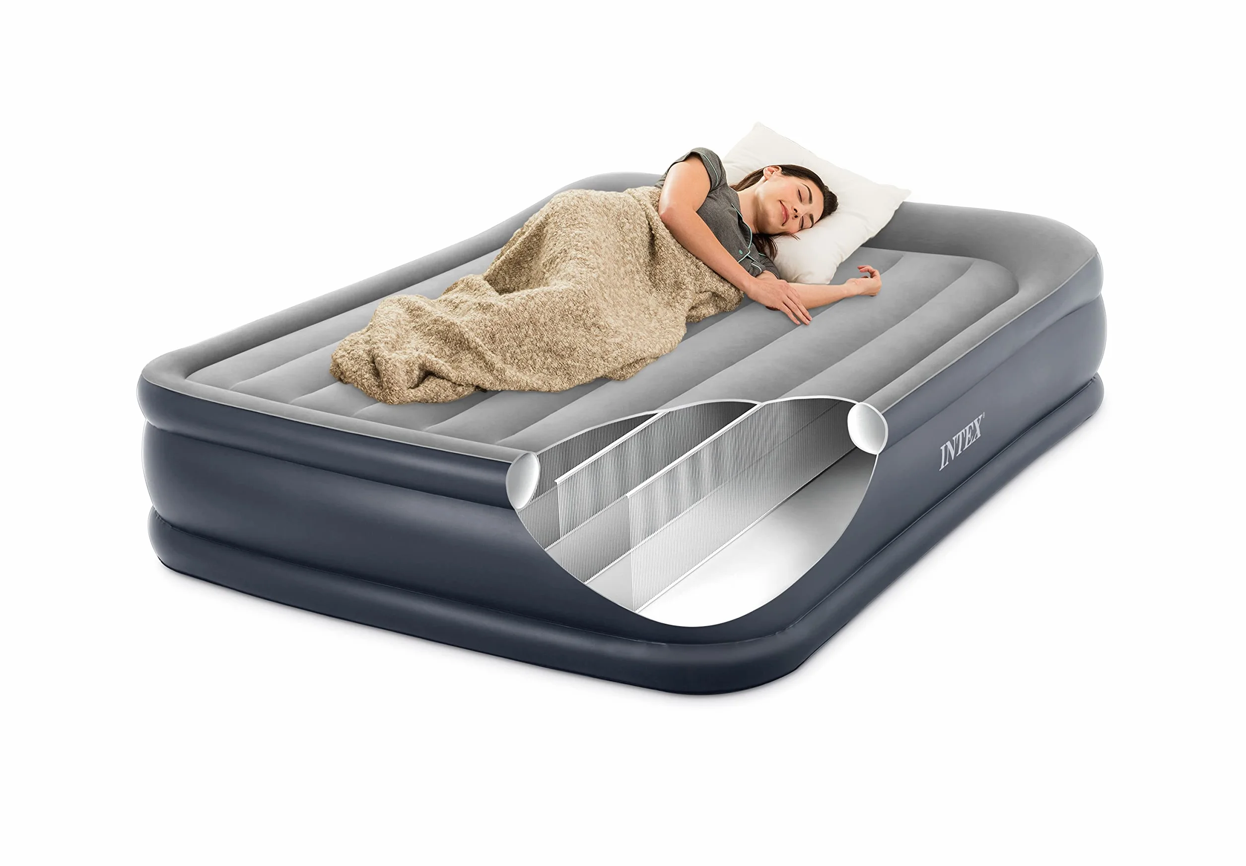 Intex 64136 Deluxe Pillow Rest Colchón Hinchable Doble, con Tecnología Fiber-Tech, de la Línea Dura-Beam Plus, Medidas 152x203x42 cm, Peso Máximo 272 kg