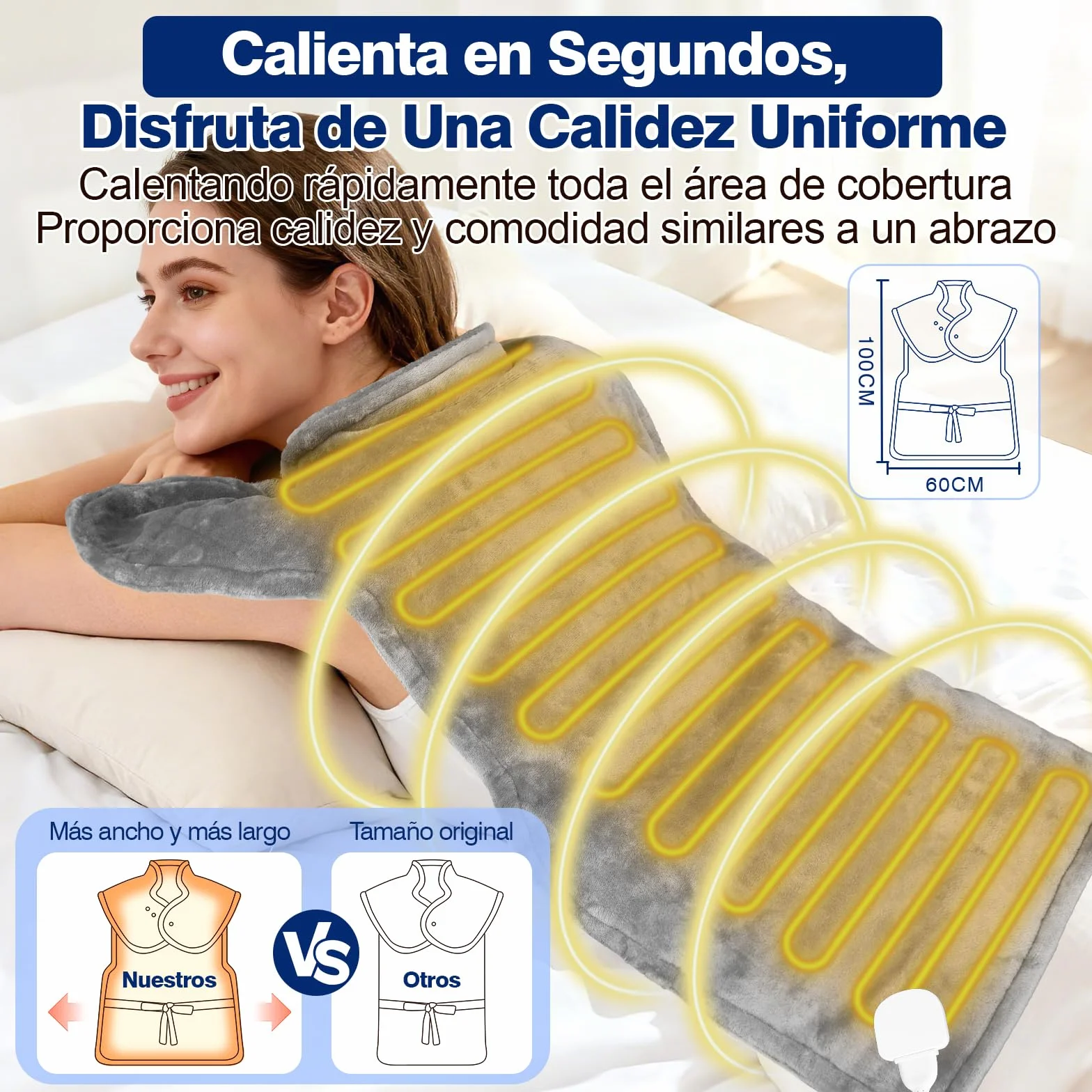 Almohadilla Térmica Eléctrica 60×100cm 9 Niveles de Calor Apagado Automático Calentamiento Rápido Franela