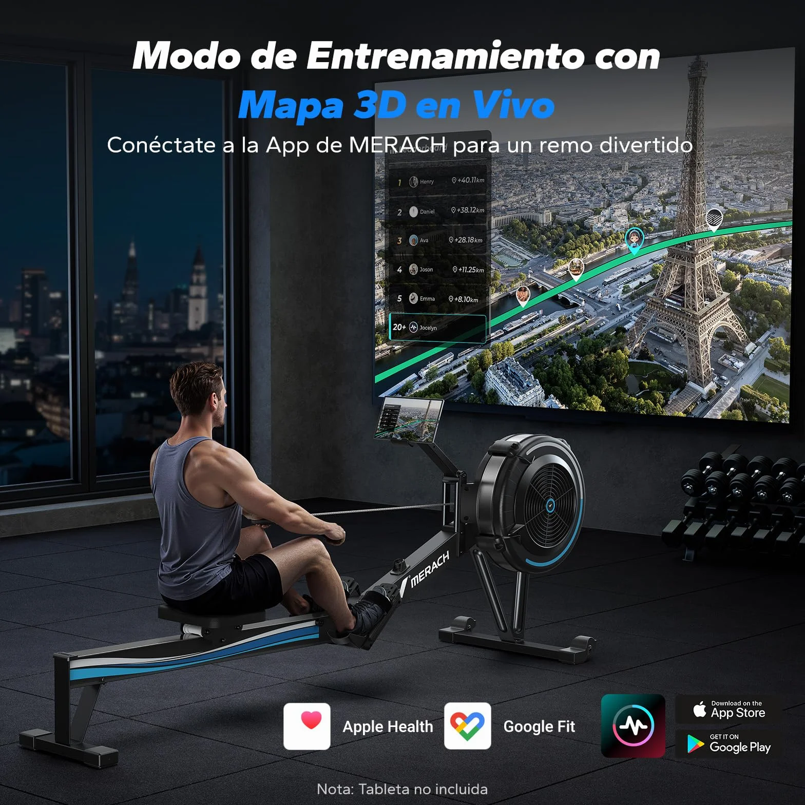 MERACH R50 Máquina de Remo para casa con Resistencia de Aire, 10 Niveles Ajustables con App Exclusiva, Máquina de Remo Profesional para Interiores, Asiento Ergonómico y Cómodo