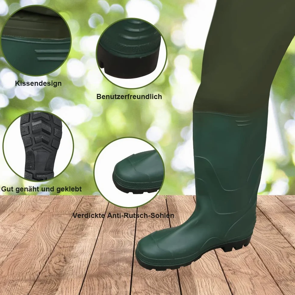 Daromigo Pantalones de vadeo para hombre, impermeables, material de PVC 70D, con botas, resistentes al agua, neopreno para pesca, deportes acuáticos y aventuras al aire libre