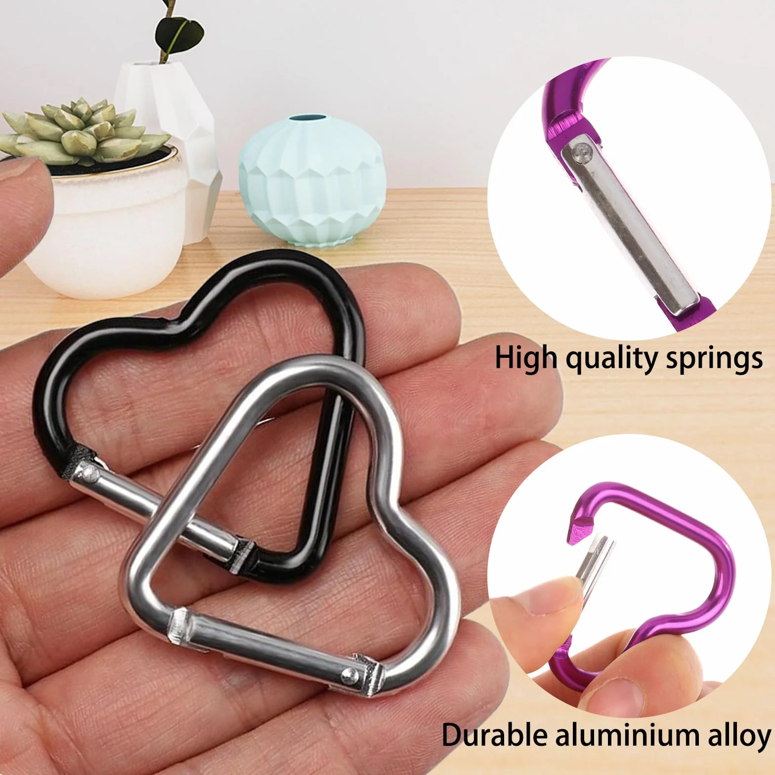Mosquetón de Corazón,Mosquetón en Forma de Corazón,Mosquetones de Aluminio con Forma de corazón,Hebilla pequeña Multifuncional de 20 Piezas, Duradera, no se oxida fácilmente