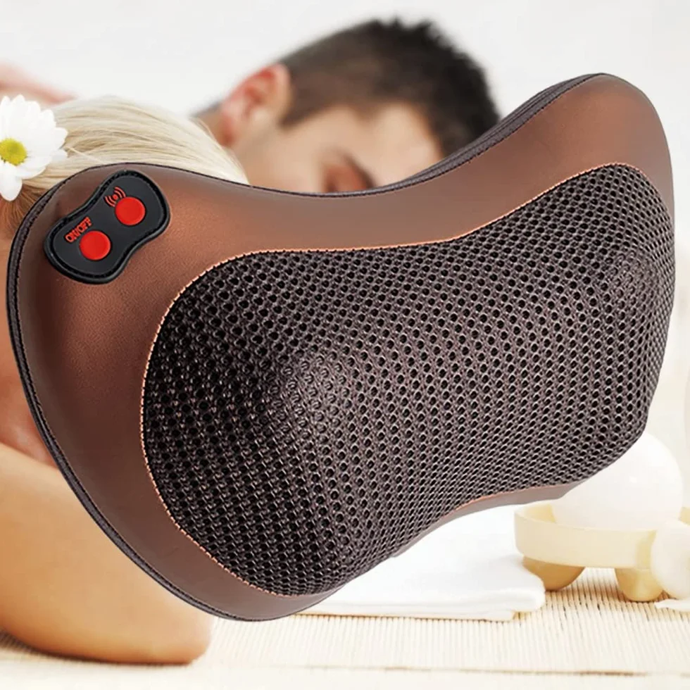 Almohada de Masaje Ergonómico 8 Cabezas Bidireccionales 3 Velocidades Ajustables Calor Suave