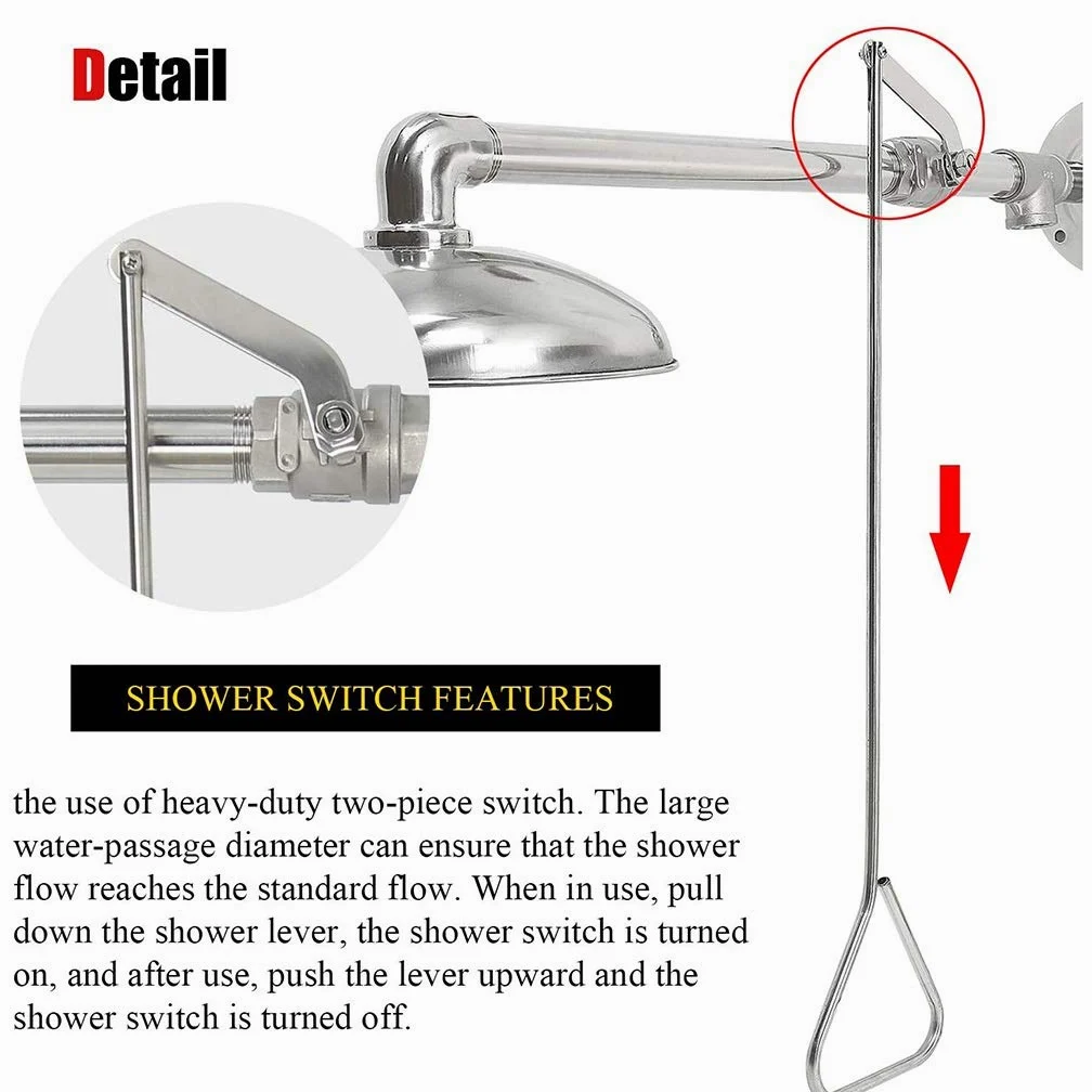 Sistema de ducha de emergencia con rociador, ducha de pared de acero inoxidable,ducha de emergencia con rociador, ducha de pared de acero inoxidable, fácil de usar, equipo de limpieza seguro