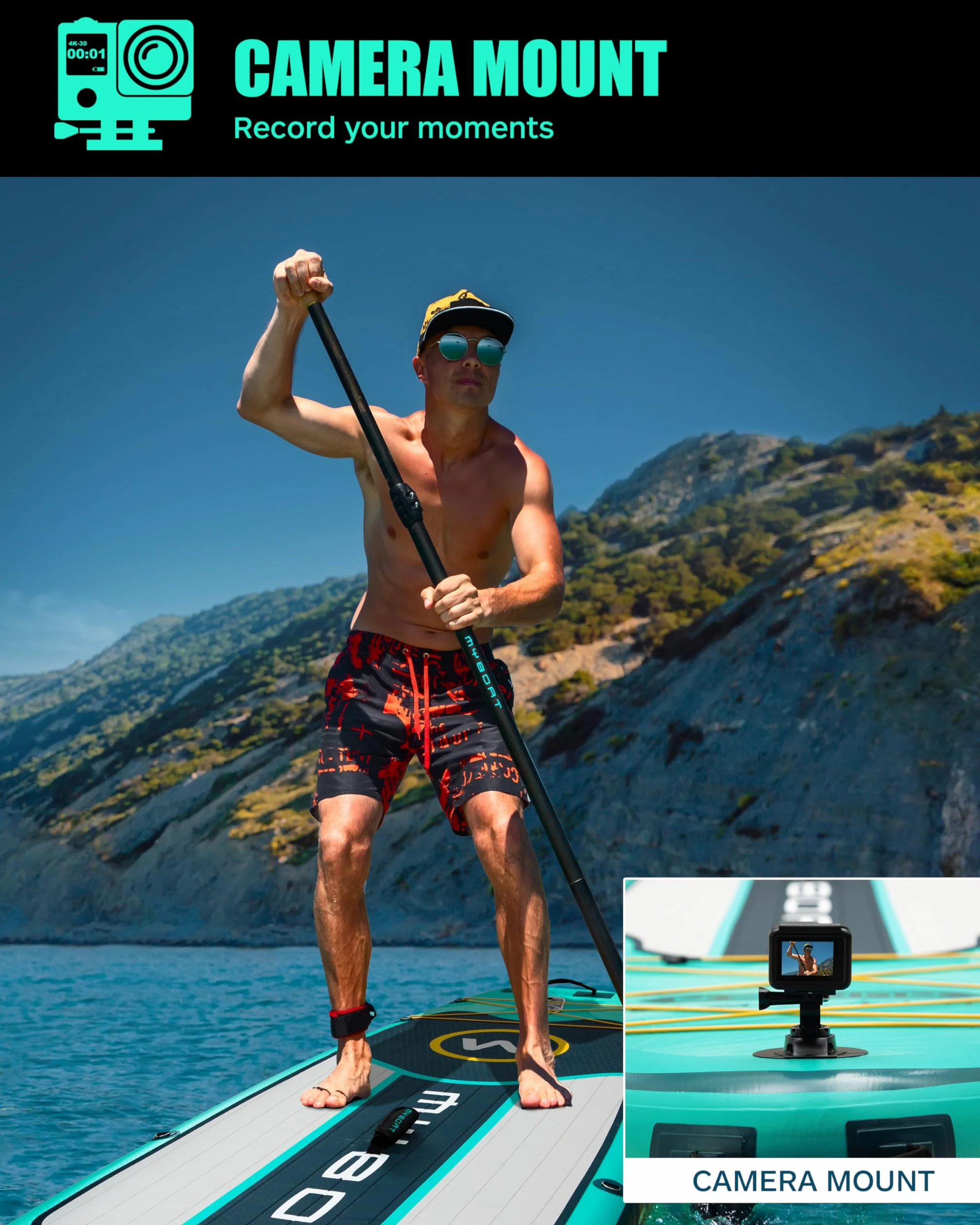 MYBOAT Tabla de Paddle Surf Hinchable 320cm - 10,6" con Accesorios Incluidos de Primera Calidad, Remo Ajustable, Bomba de Mano, Mochila de Transporte. 320 x 89 x 15 cm, Soporta hasta 168Kg