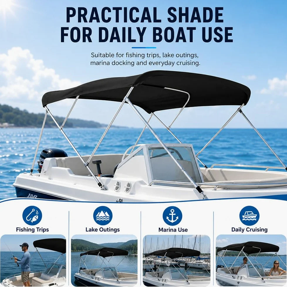 Lona Bimini para Barco, Techo de Sombra Marina para Nautique Ski Nautique 200 | Tela Oxford 600D, lona de repuesto para bimini abierto, ayuda a bloquear el sol y resistir la lluvia