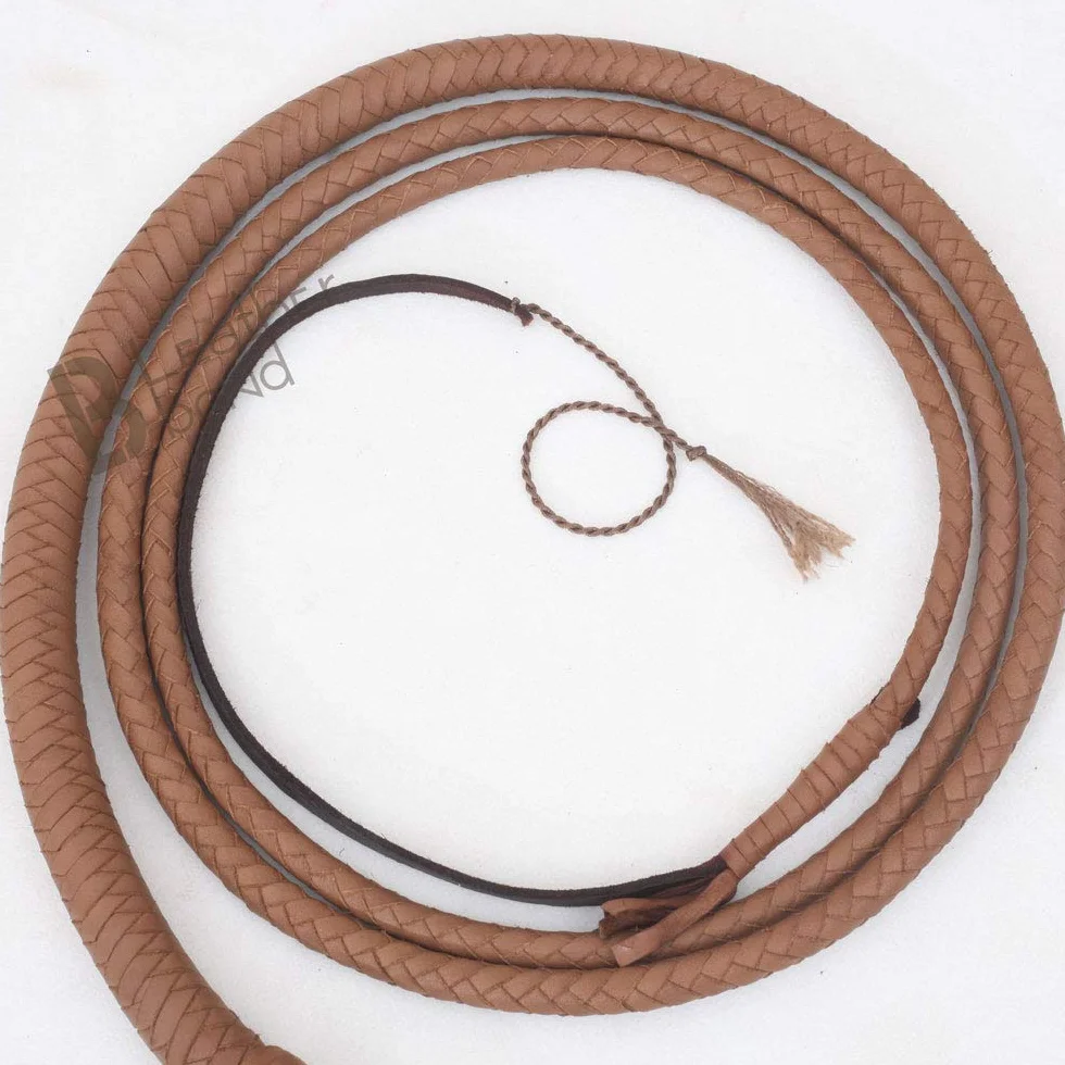 LB'S Whip Indiana Jones Style - Látigo de Toro de Piel de Vacuno Real de 4 pies y 8 Trenzas, Color marrón Tostado Natural