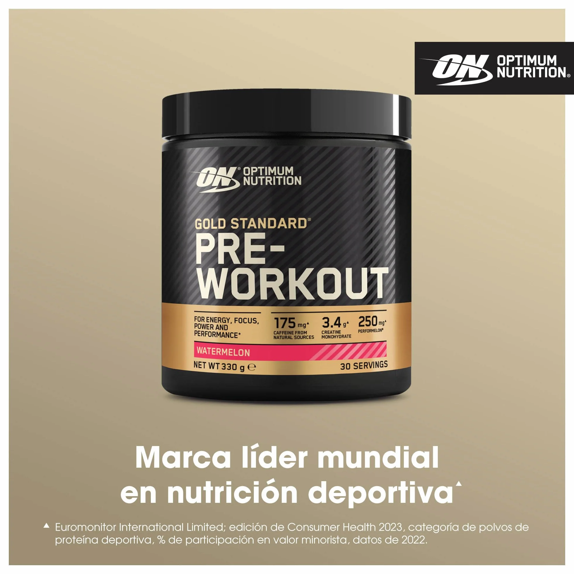 Optimum Nutrition Gold Standard Pre-Entreno en Polvo, Sandía, 330g, 30 Servicios