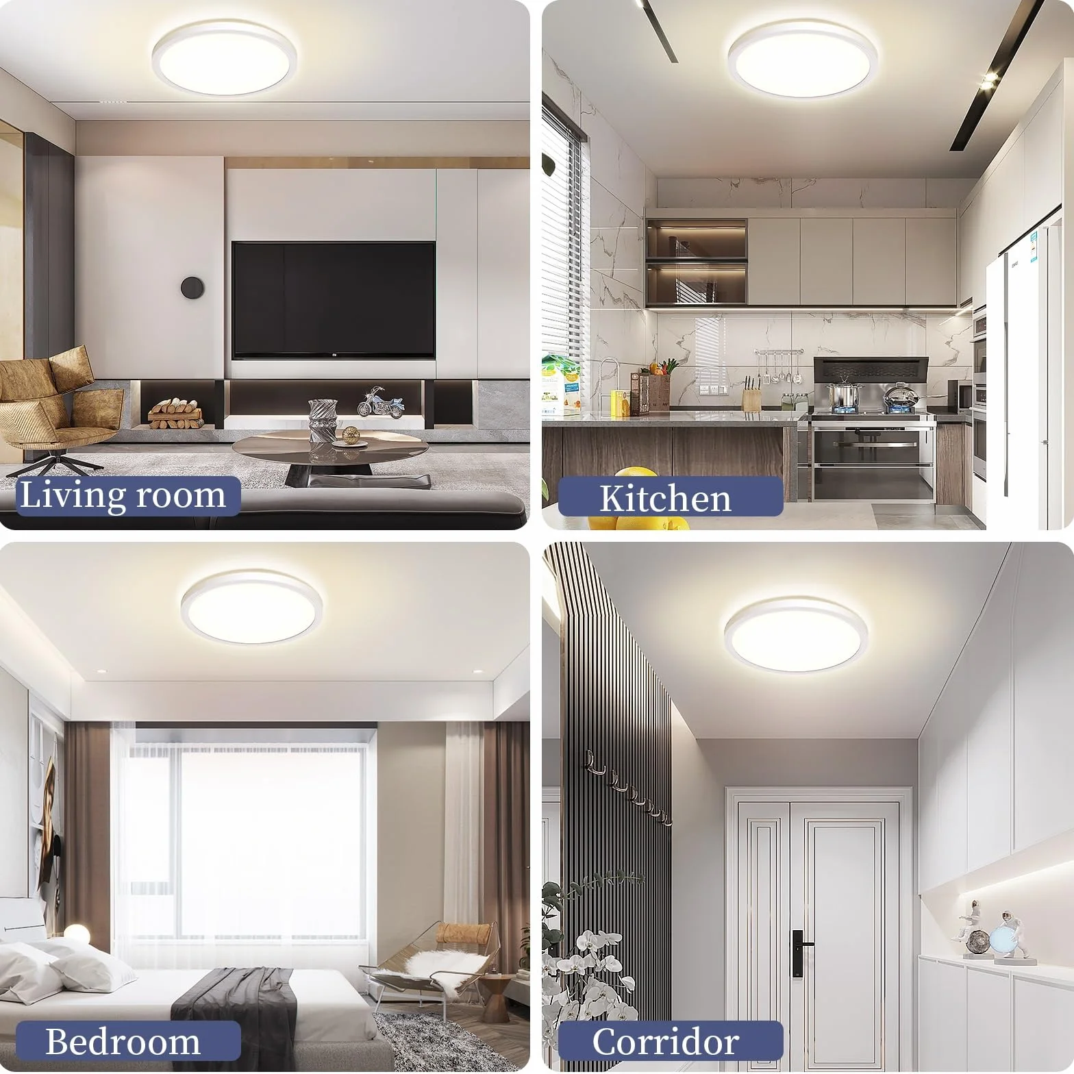 Plafon LED Redondo 18W 1600LM 3000K IP44 Ø22CM Lámpara de Techo Baño Cocina Interior