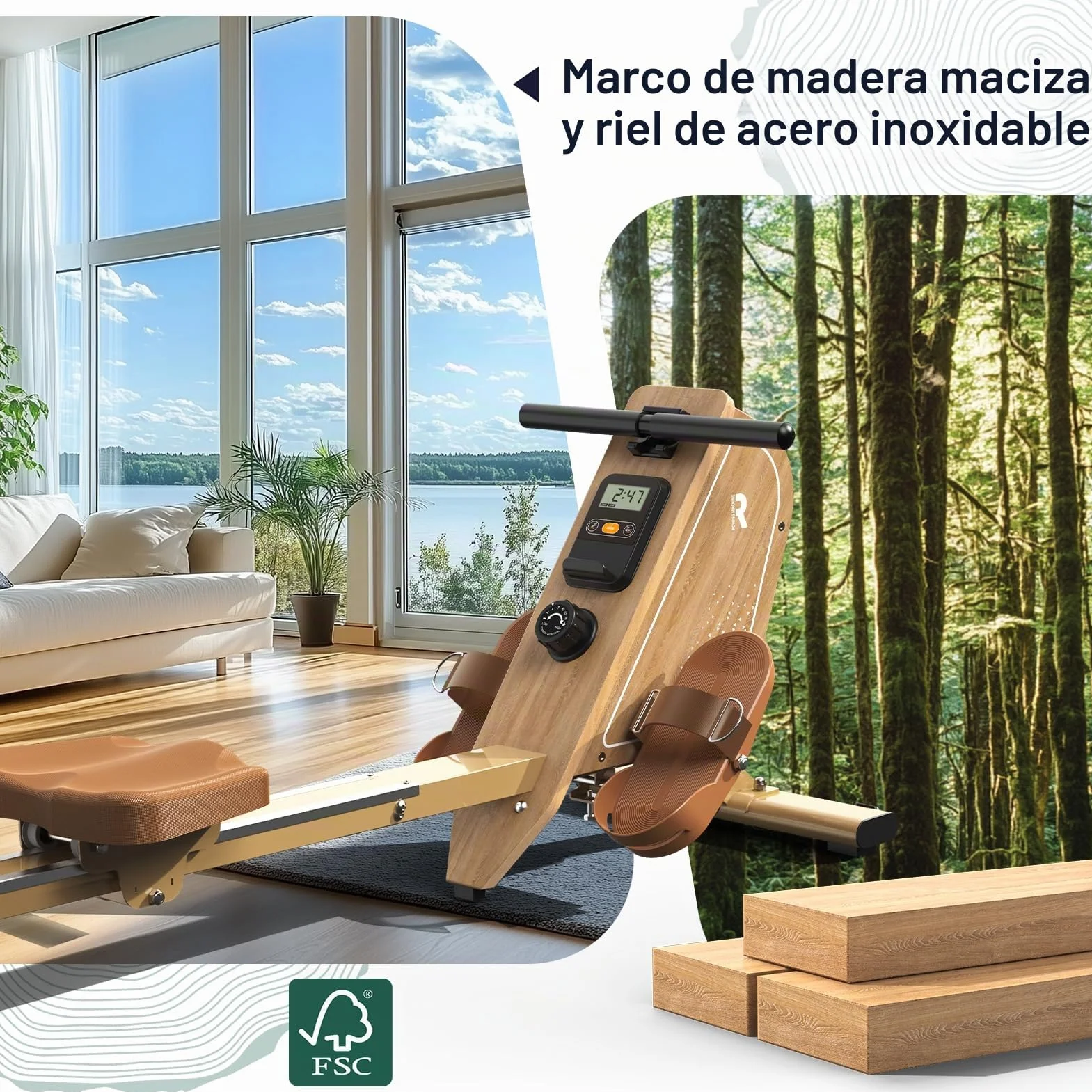 Máquina de remo para casa OR3, dispositivo de remo magnético con monitor Bluetooth, 16 niveles de resistencia, remo compacto con capacidad de peso de 150 kg, almacenamiento vertical, 2 años de