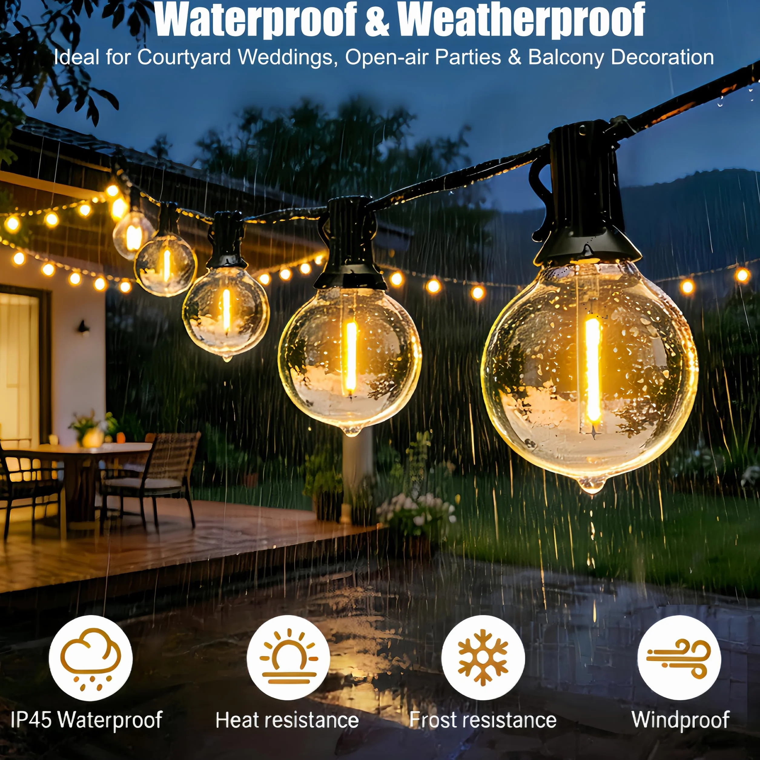 Guirnalda Luces Exterior 30M IP45 Impermeable Led 2700K Blanco Cálido Jardín Patio