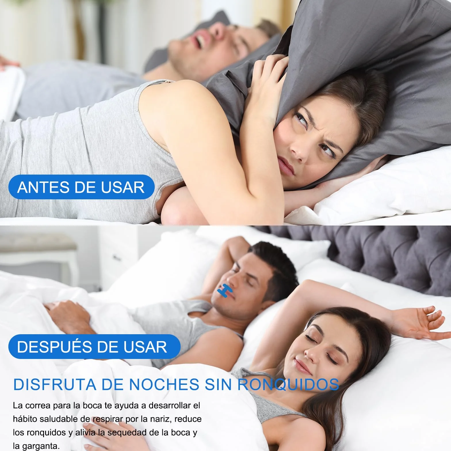 Mouth Tape for Sleeping, Anti Ronquidos Myotape, Cinta Bucal para Dormir, 60 Piezas (Azul-H)