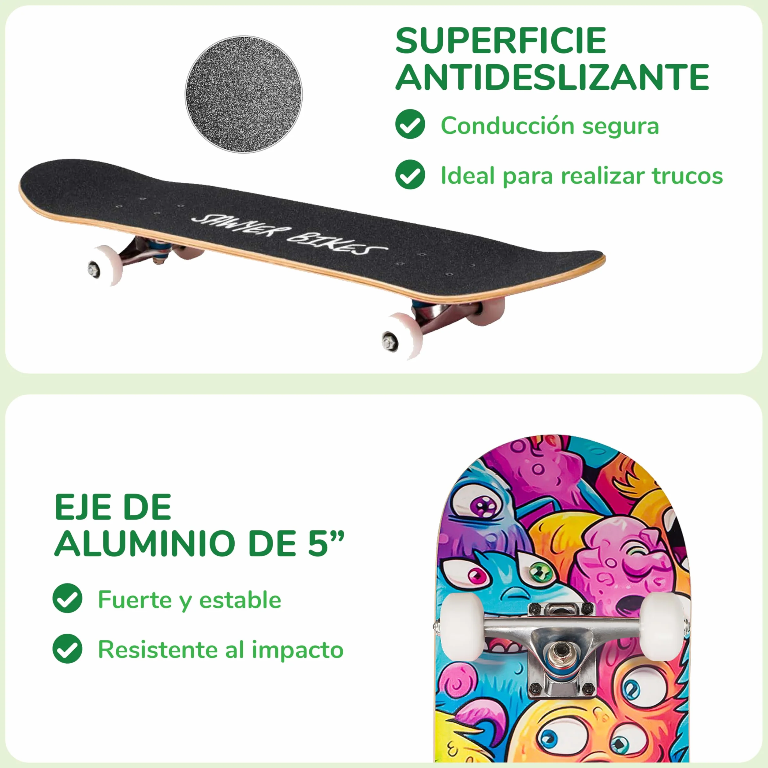 Sawyer Bikes Monopatín Skateboard 78cm x 20cm Niños Adolescentes