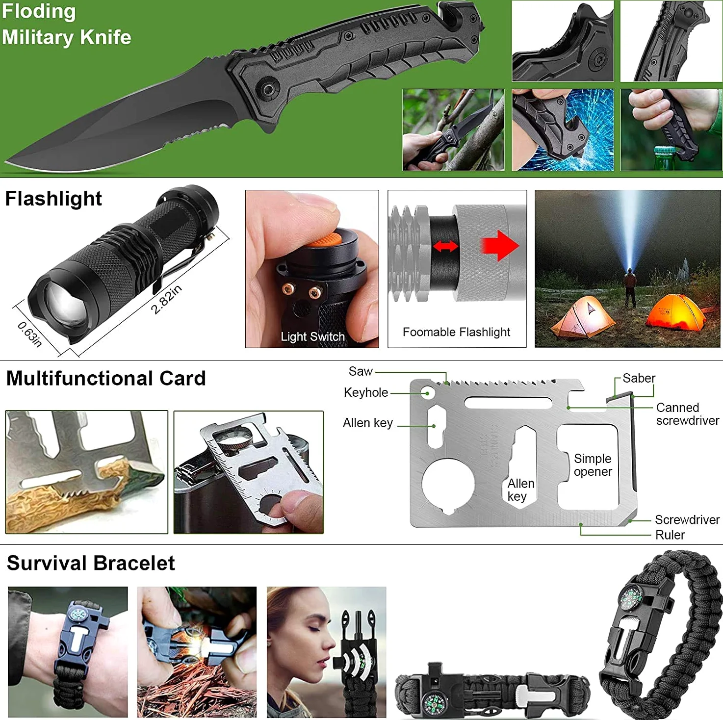 Kit de 216 herramientas de supervivencia de primeros auxilios, equipo profesional de supervivencia para primeros auxilios para emergencias, senderismo, hunting, desastres, campamento, aventuras, color