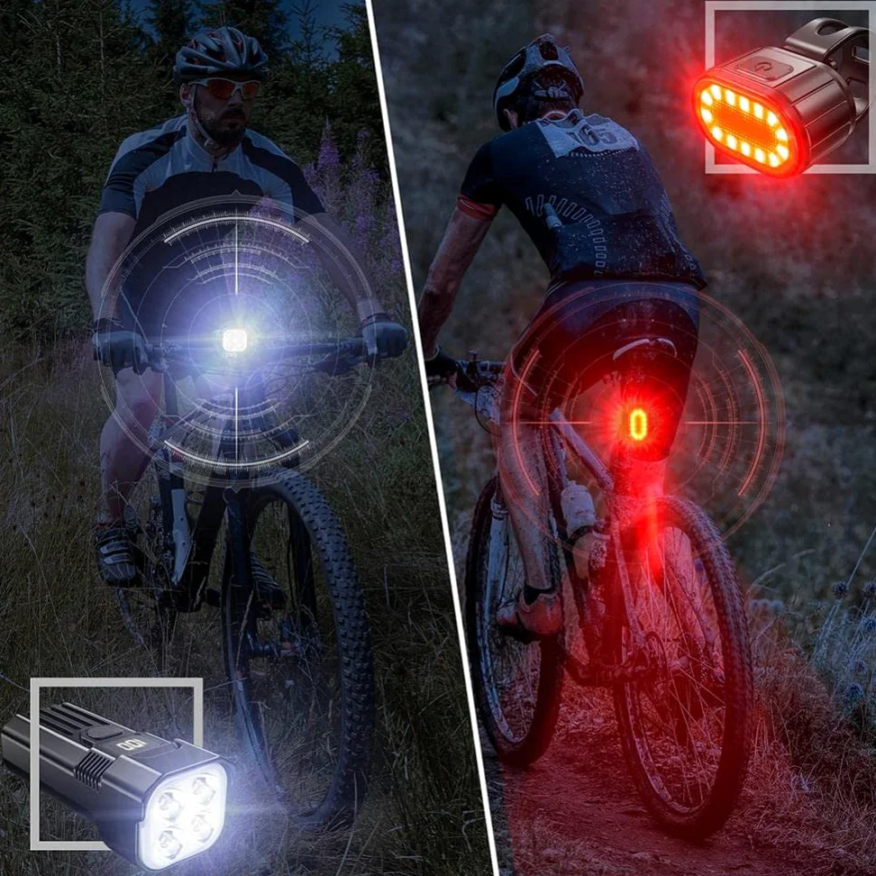 TIORU 5000Mah Luces De Bicicleta USB Recargable Led Bicicleta Luz Trasera Delantera Faro Trasero Conjunto De Luces Traseras Linterna De Ciclismo Accesorios De Bicicleta