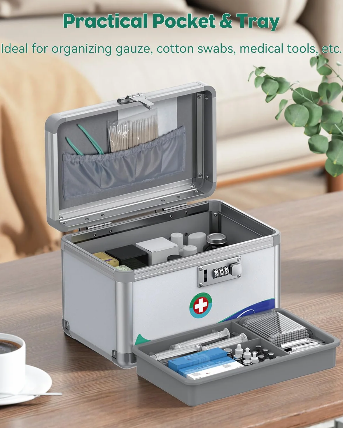 Uniclife Caja de Seguridad para Medicinas Metal con Cerradura de Combinación y Mango Portátil 10" x 6" x 6.5"