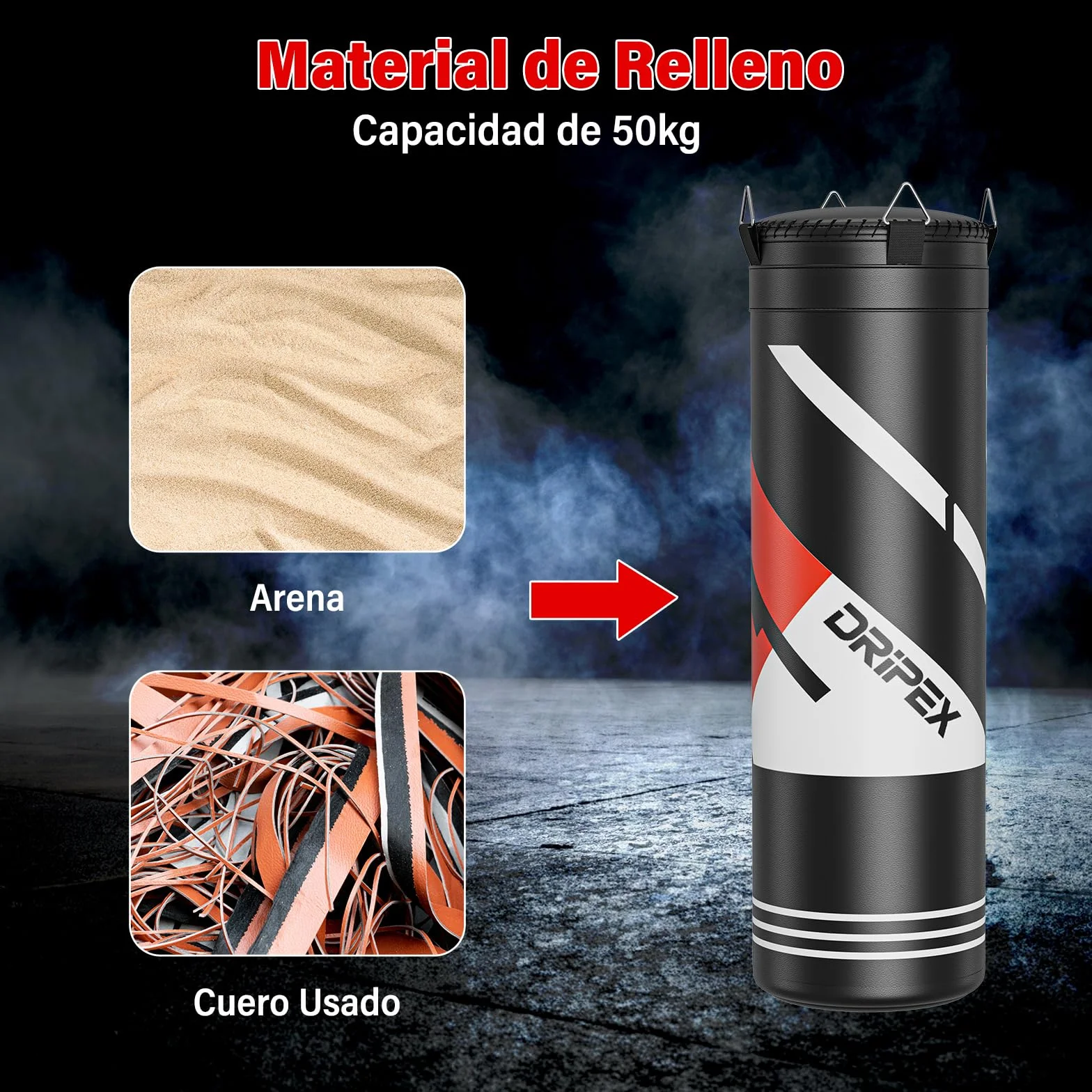 Dripex Saco de Boxeo Colgante para Adultos, Equipo de Entrenamiento de Saco Boxeo con 12oz Guantes, Cadena de Acero Giratoria de 360° para Kárate Kickboxing Muay Gimnasio en Casa
