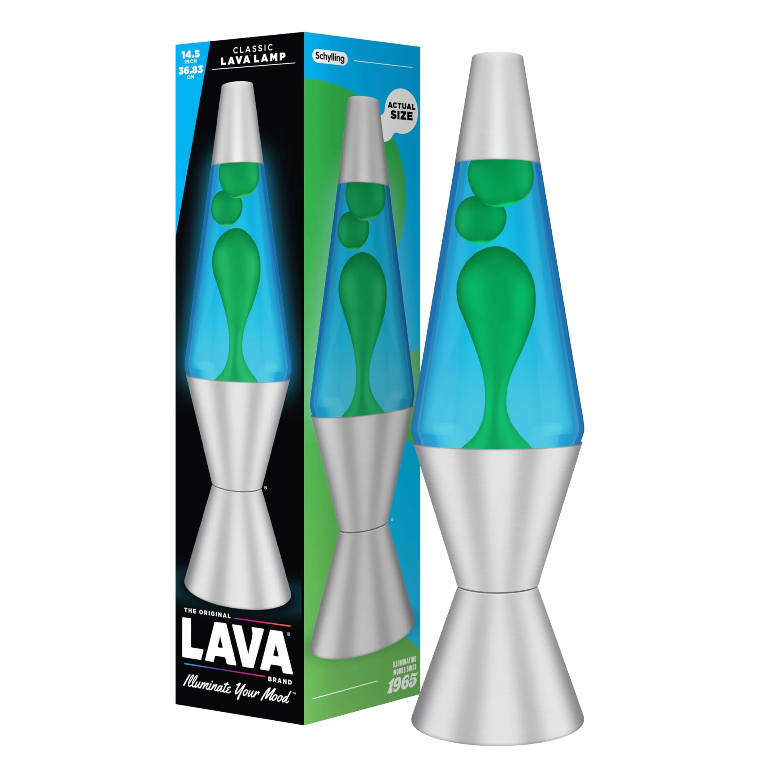 LAVA® Lámpara Lava Original 14,5 Pulgadas Verde Azul Plateado