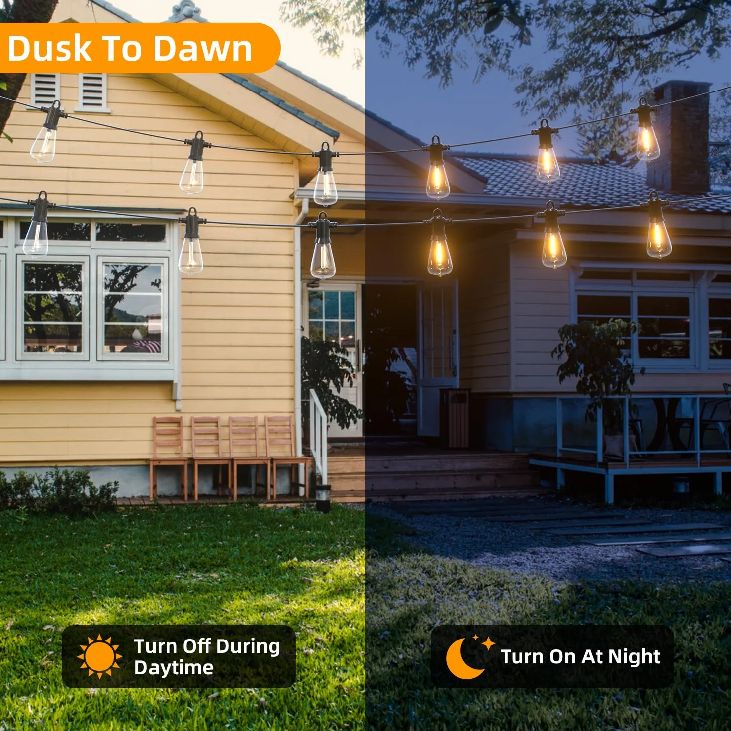 Kawaya Guirnalda Luces Exterior Solar IP65 Impermeable LED Jardín 10M 15+1 Bombillas 5 Modos Blanco Cálido