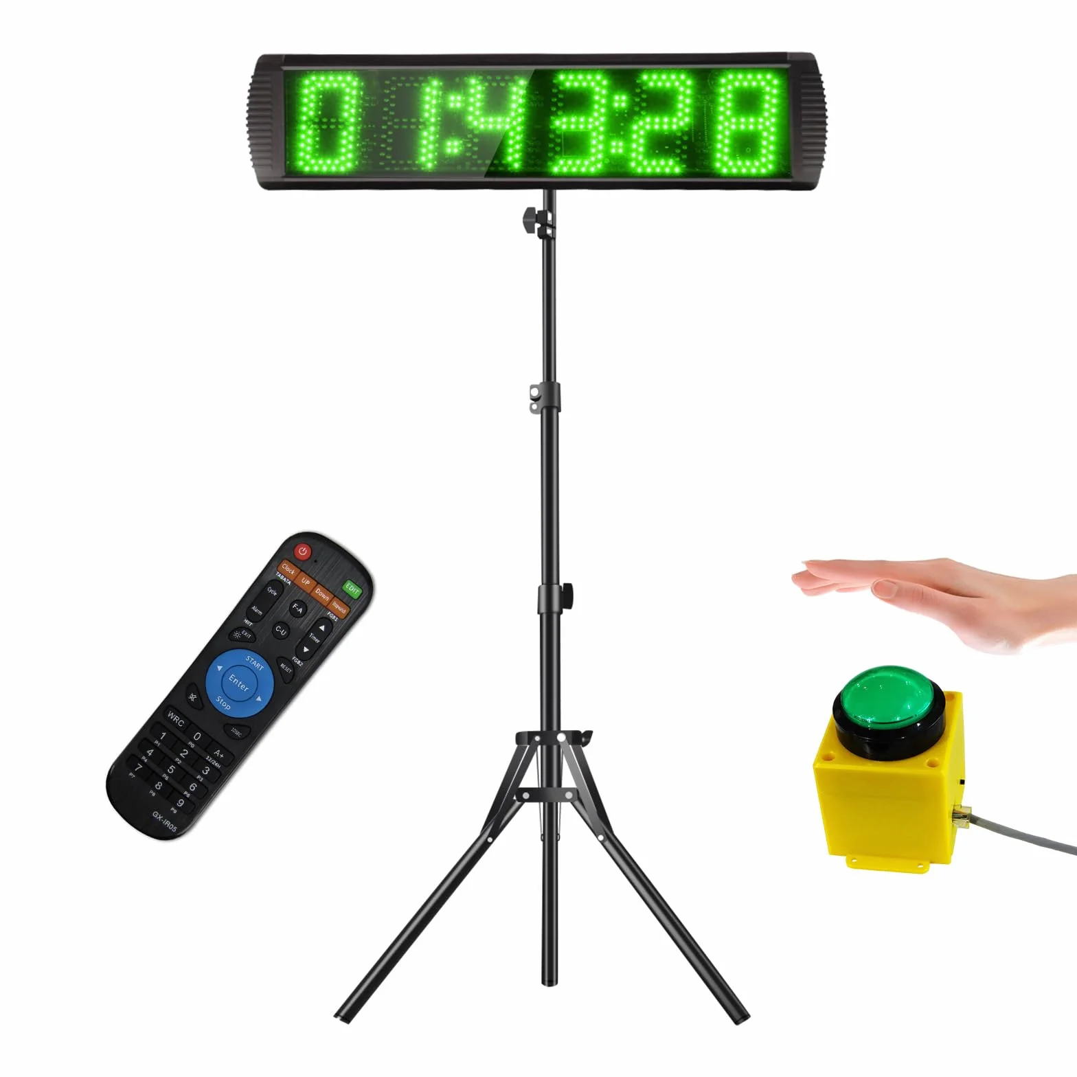 Temporizador con Botón de Inicio/Parada, Cronometros Deportivos 5'' con Soporte, 6 dígitos Temporizador de Cuenta Atrás/Arriba con Control Remoto, 12/24H Temporizado Digital para Maratón