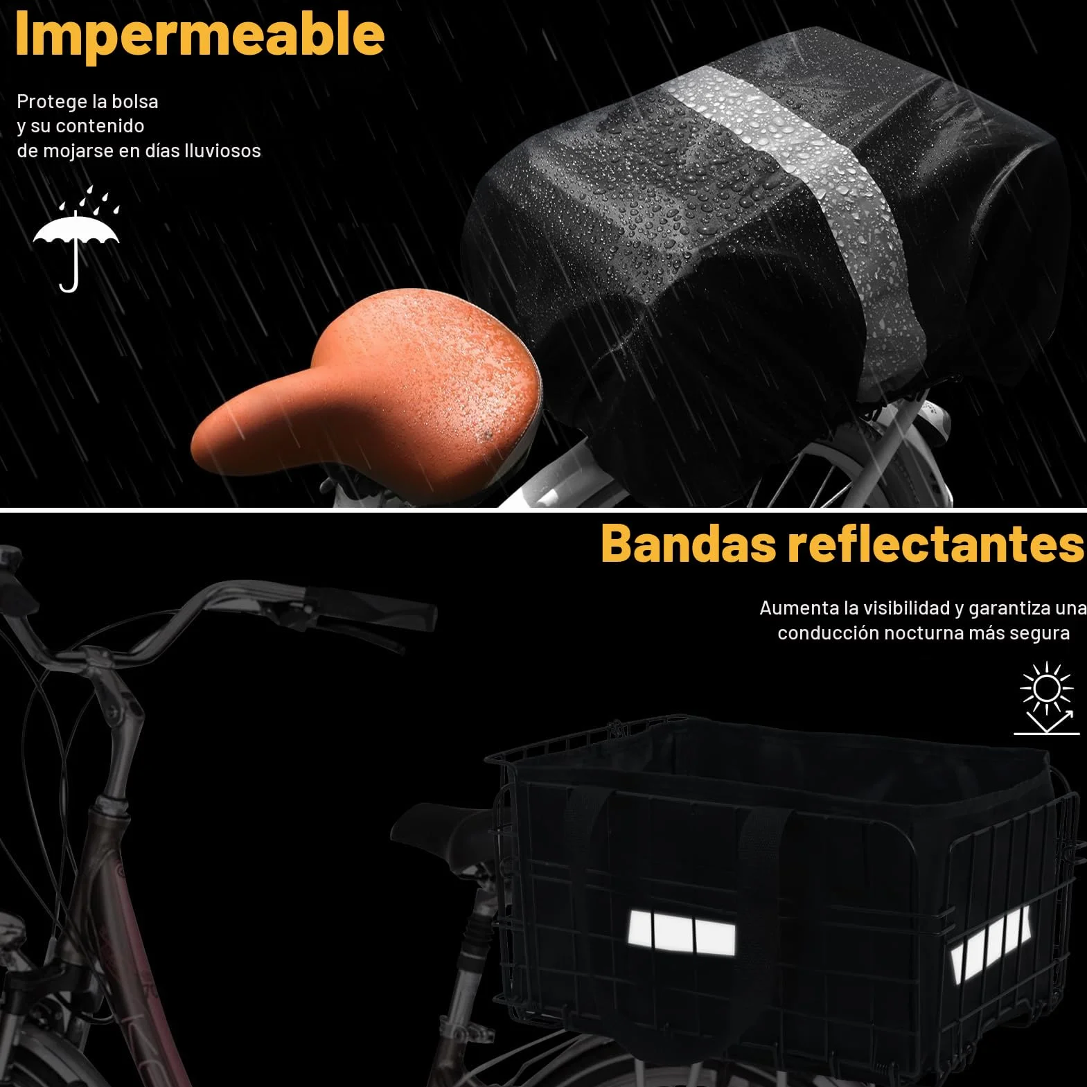 Wdmiya Cesta Trasera para Bicicleta, Cesta Plegable de Gran Capacidad con Red para Equipaje, Forro portátil y Funda Impermeable para IR al Trabajo
