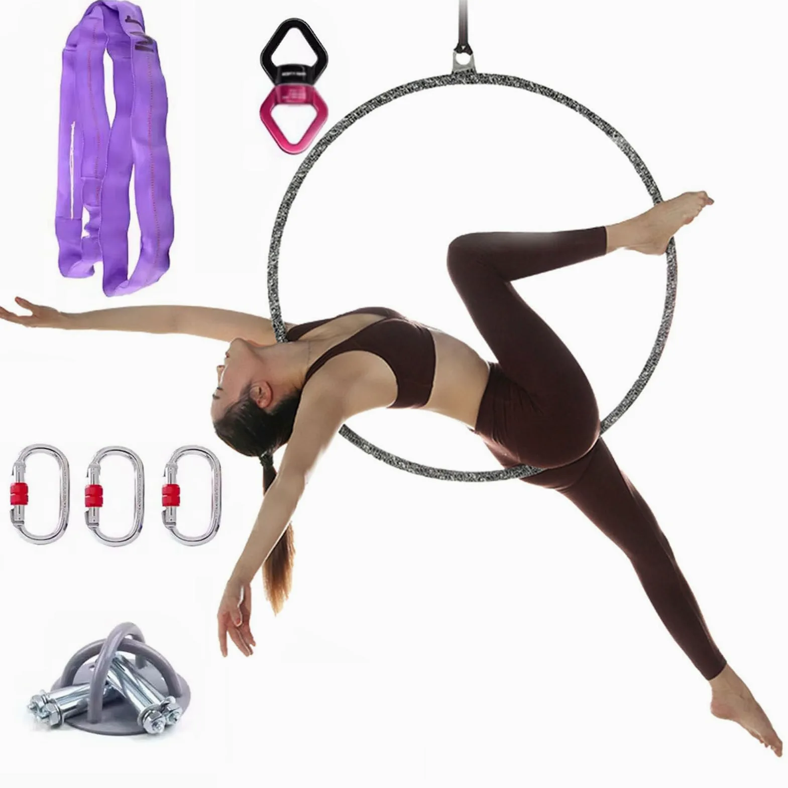 Aro de Lira de 80 cm, 85 cm, 90 cm, 95 cm y 100 cm, Equipo de Circo de un Solo Punto, aro de Yoga para Estudio de Baile y Fitness aéreo.