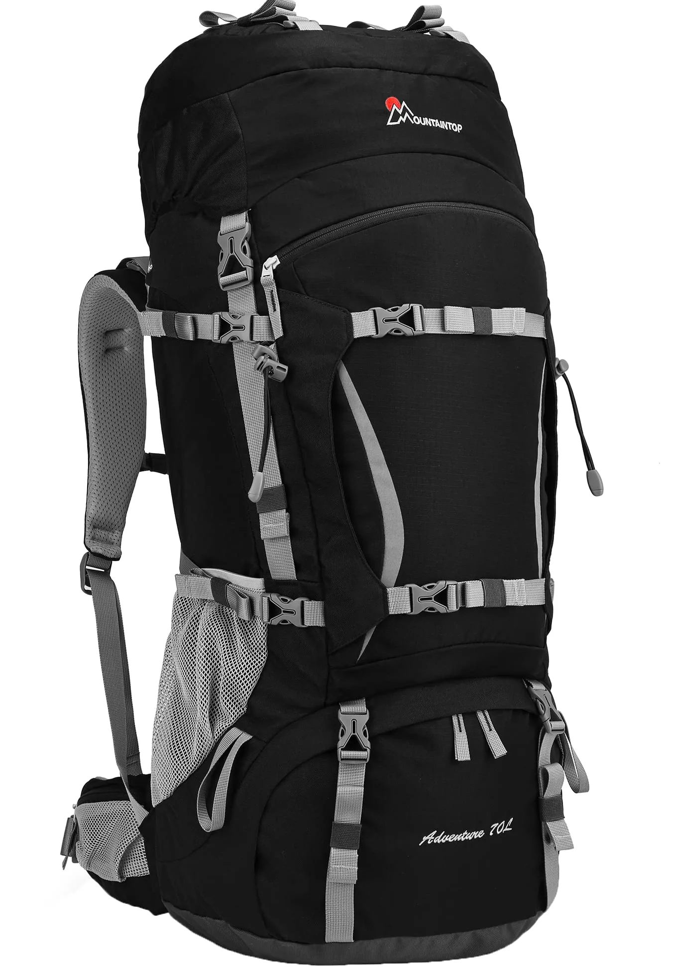 MOUNTAINTOP 70L Mochila de Senderismo para Hombre y Mujer, Mochila Trekking Unisex, Espaciosa y Resistente para Montaña, Viajes y Acampadas, con Soporte Lumbar Acolchado y Múltiples Bolsillos | Para trekking larga distancia y acampada, cremalleras YKK, fu