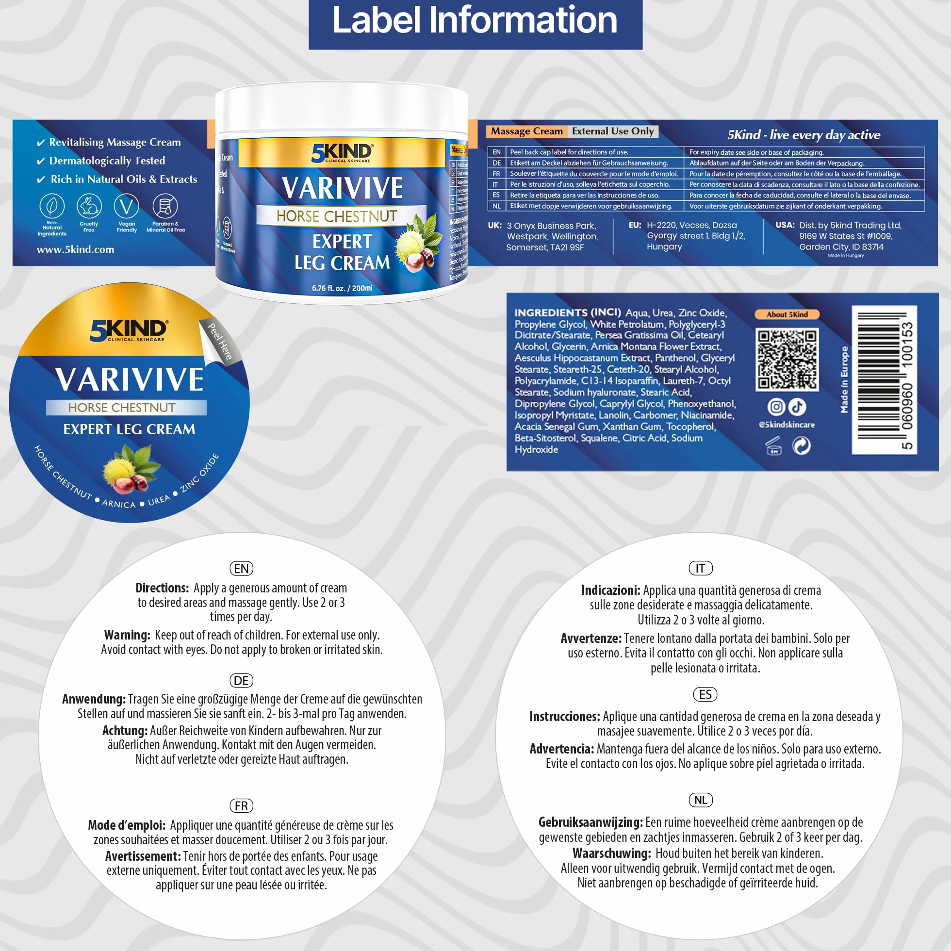 Crema profesional para varices 200 ml - Tratamiento piernas cansadas - Castaño de Indias - 7 ingredientes naturales
