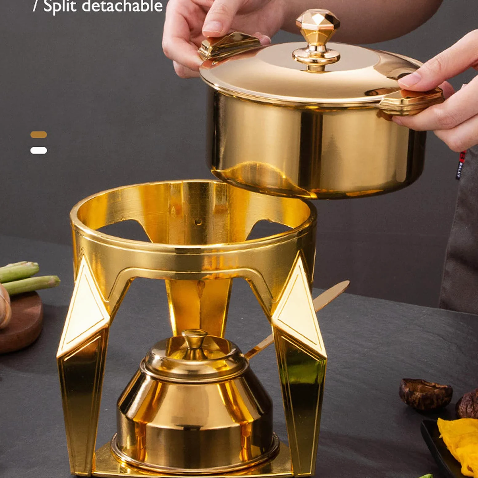 Juego De Utensilios Hornillos De Acampada, Hornillo De Alcohol Portátil, Mini Hornillo De Camping Acero Inoxidable, Cocina De Alcohol para Uso en Interiores Barbacoa, Picnic,Gold