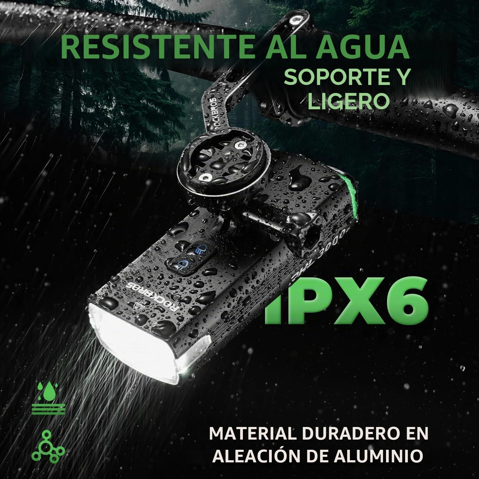ROCKBROS Luz de Bicicleta Recargable USB, Faro Delantero Bicicleta 3000 Lúmenes Brillante LED con 6 Modos Fijos IPX6 Impermeable