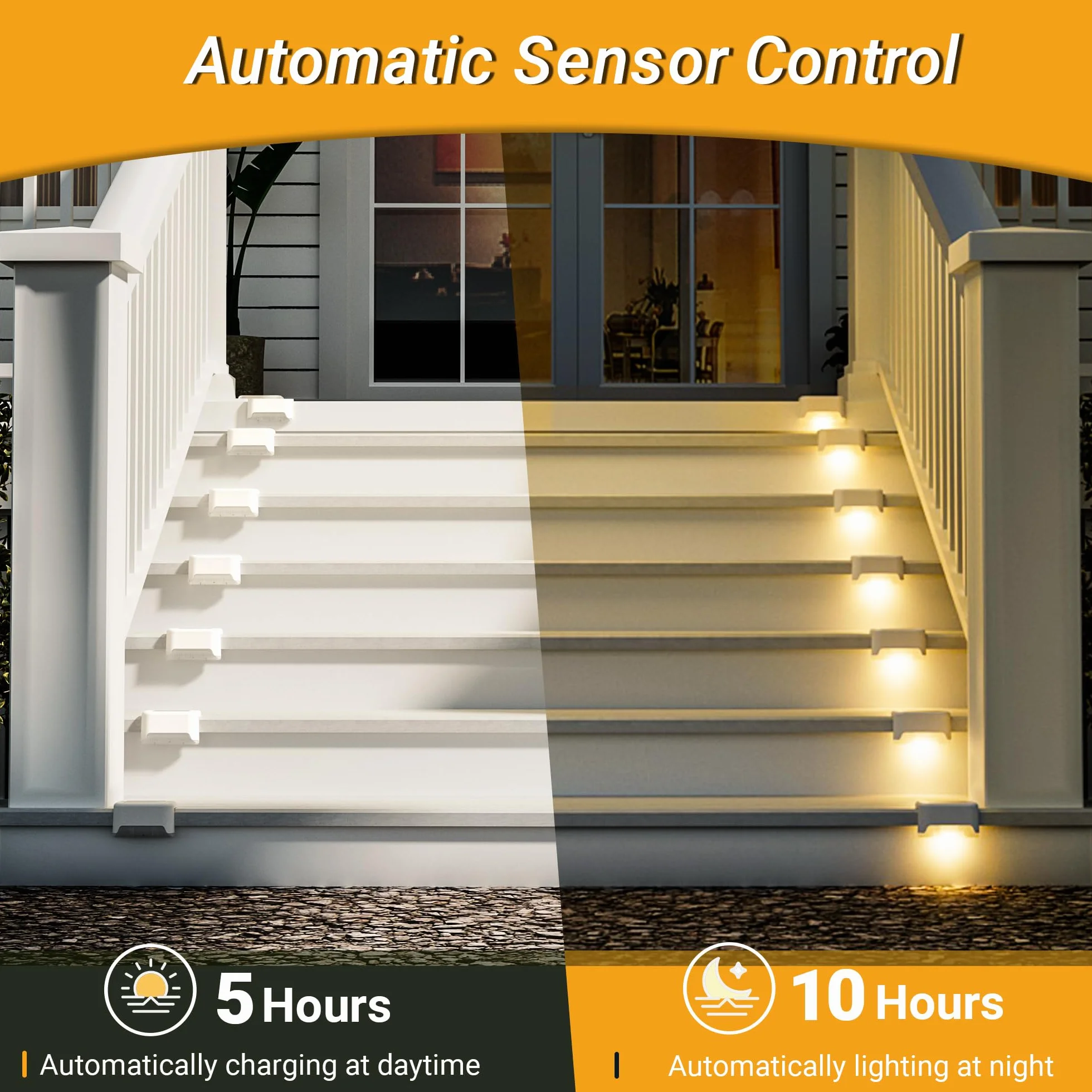 GIGALUMI Luces Solares para Exteriores Pack de 16, LED Impermeables para Escaleras, Escalones, Vallas, Patios, Terrazas, Blanco Cálido