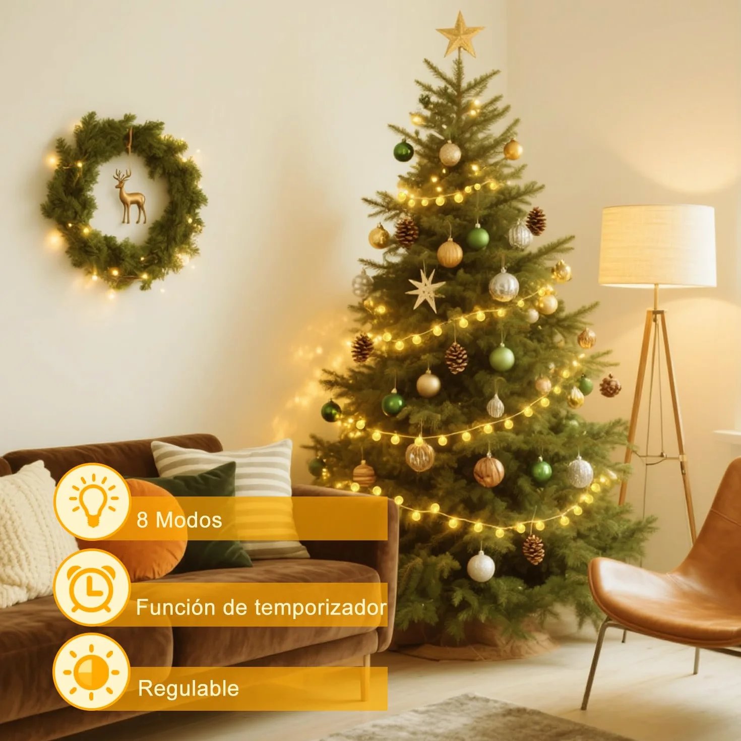 Taiyongkang Guirnalda Luces LED 15m 100 Bolas de Cristal IP44 8 Modos Exterior Navidad