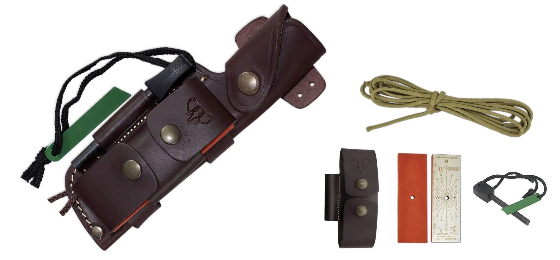 Cudeman Cuchillo 155-X Entresierras + Kit completo supervivencia hoja de acero inoxidable ACX-380 de 16 cm empuñadura de micarta marrón de 11 cm para caza, pesca, supervivencia y bushcraft