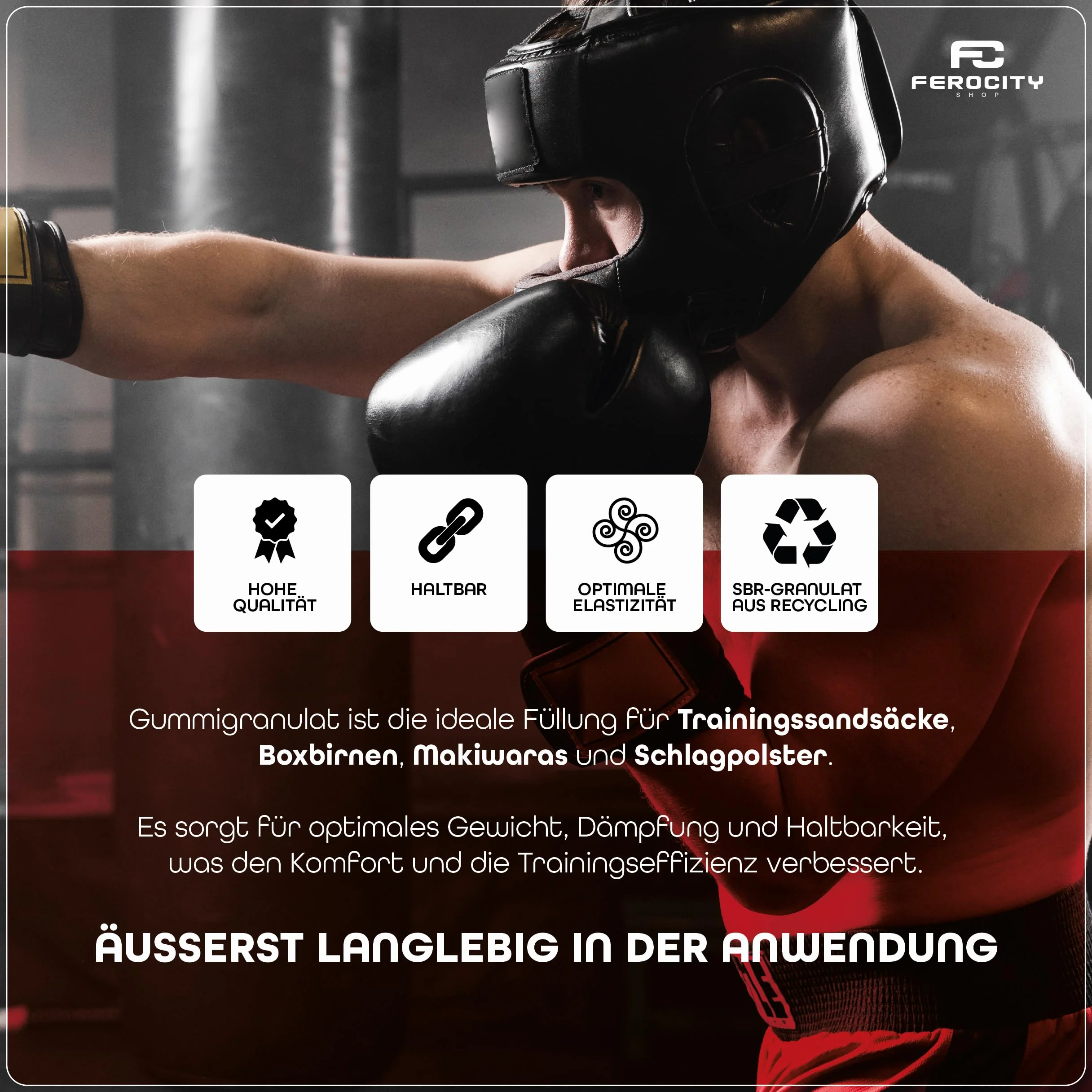 Ferocity Relleno para Saco de Boxeo 20 KG Aprox. 36L | para Makiwara, Pera de Maíz, Pera de Boxeo, Saco de Golpes | Granulado de Goma SBR – Densidad Óptima, Alta Durabilidad, Ecológico [137]